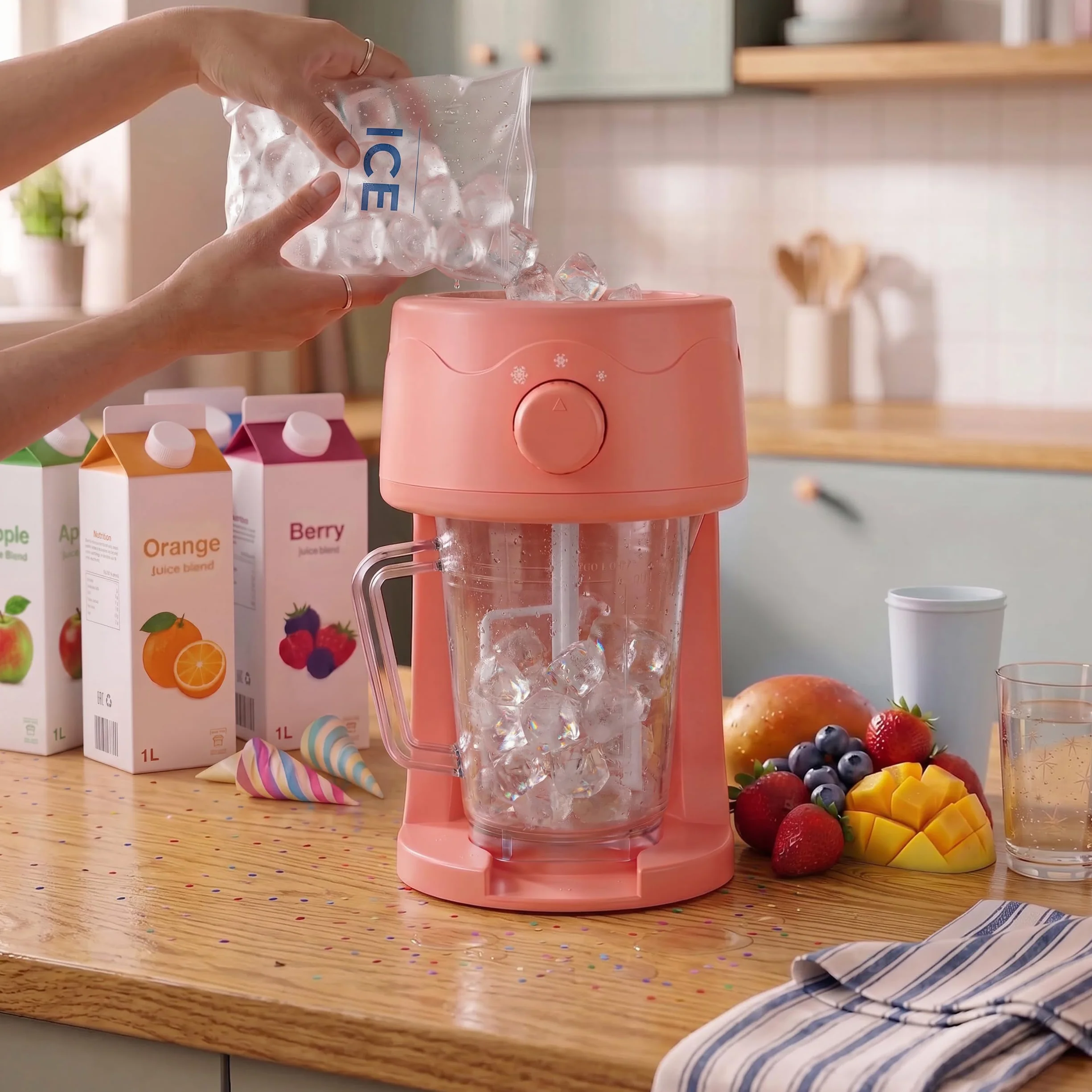 Giles & Posner Funfair Máquina para hacer granizados 1,1 L acero inoxidable 3 modos hielo fino esponjoso grueso café helado cócteles