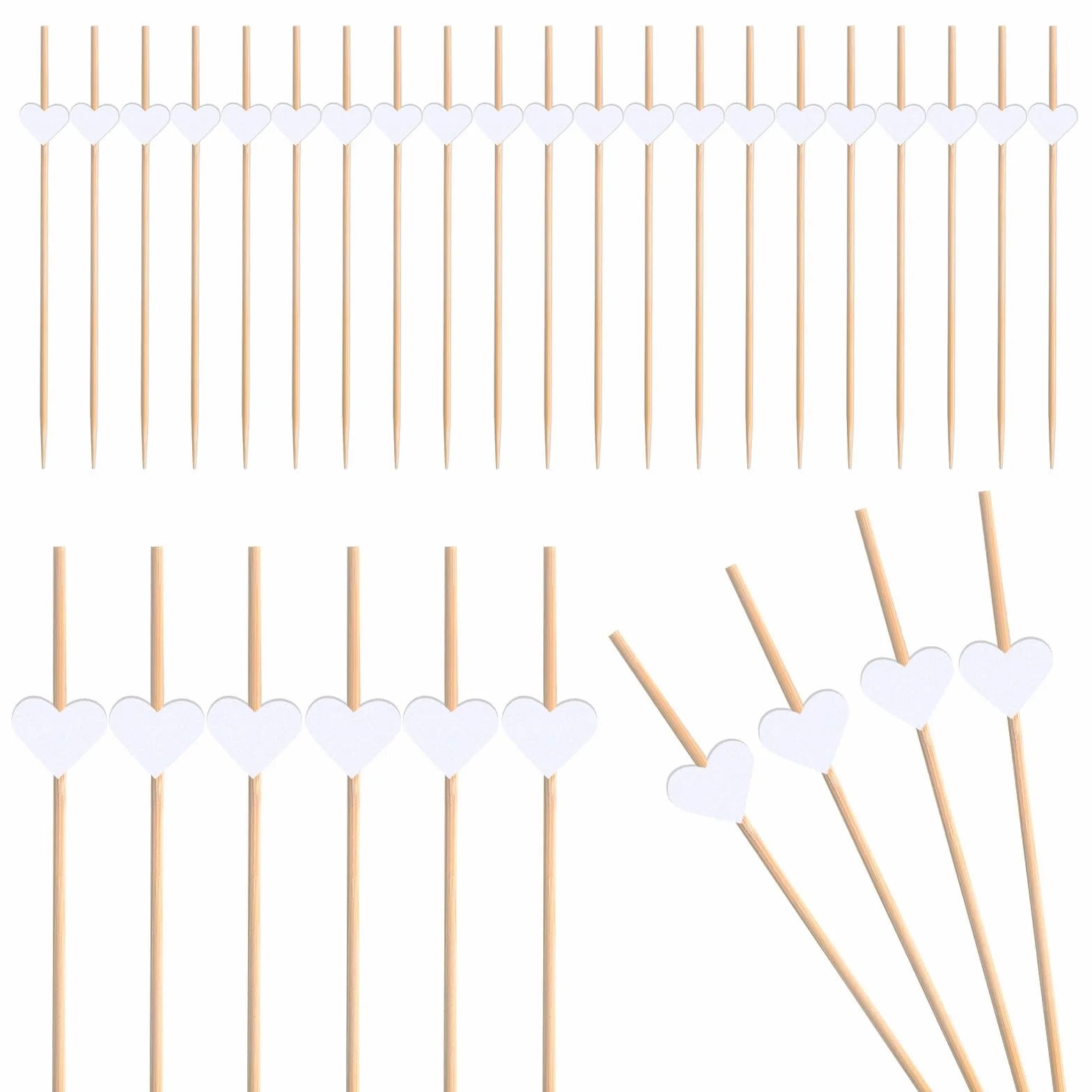 Palillos Decorativos Corazón Blanco 100 uds para Aperitivos, Cócteles, Frutas y Buffet