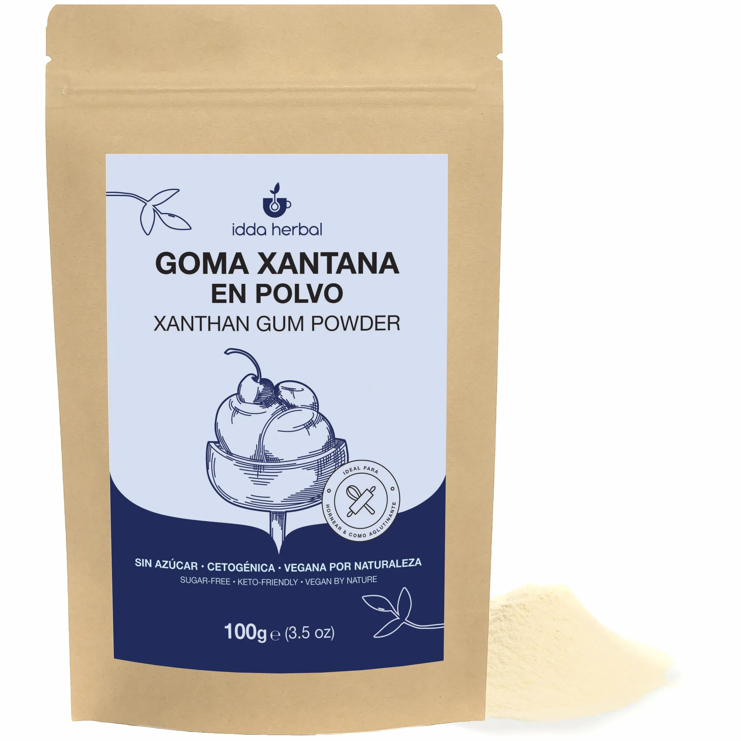 IDDA Goma Xantana en Polvo 100g, Xanthan Gum Sin Gluten, Estabilizador Alimentario Natural