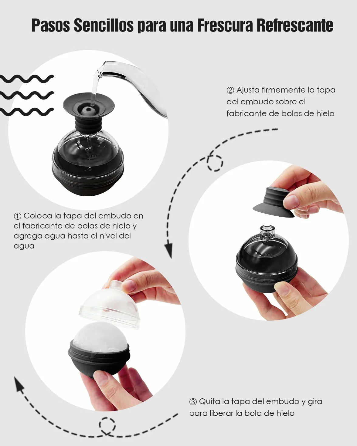 Bandeja de Hielo Circular Reutilizable 6 cm para Cubitos de Hielo con Tapa de Embudo - Cubiteras Grandes Redondos para Whisky, Cócteles y Vino (4 pcs)