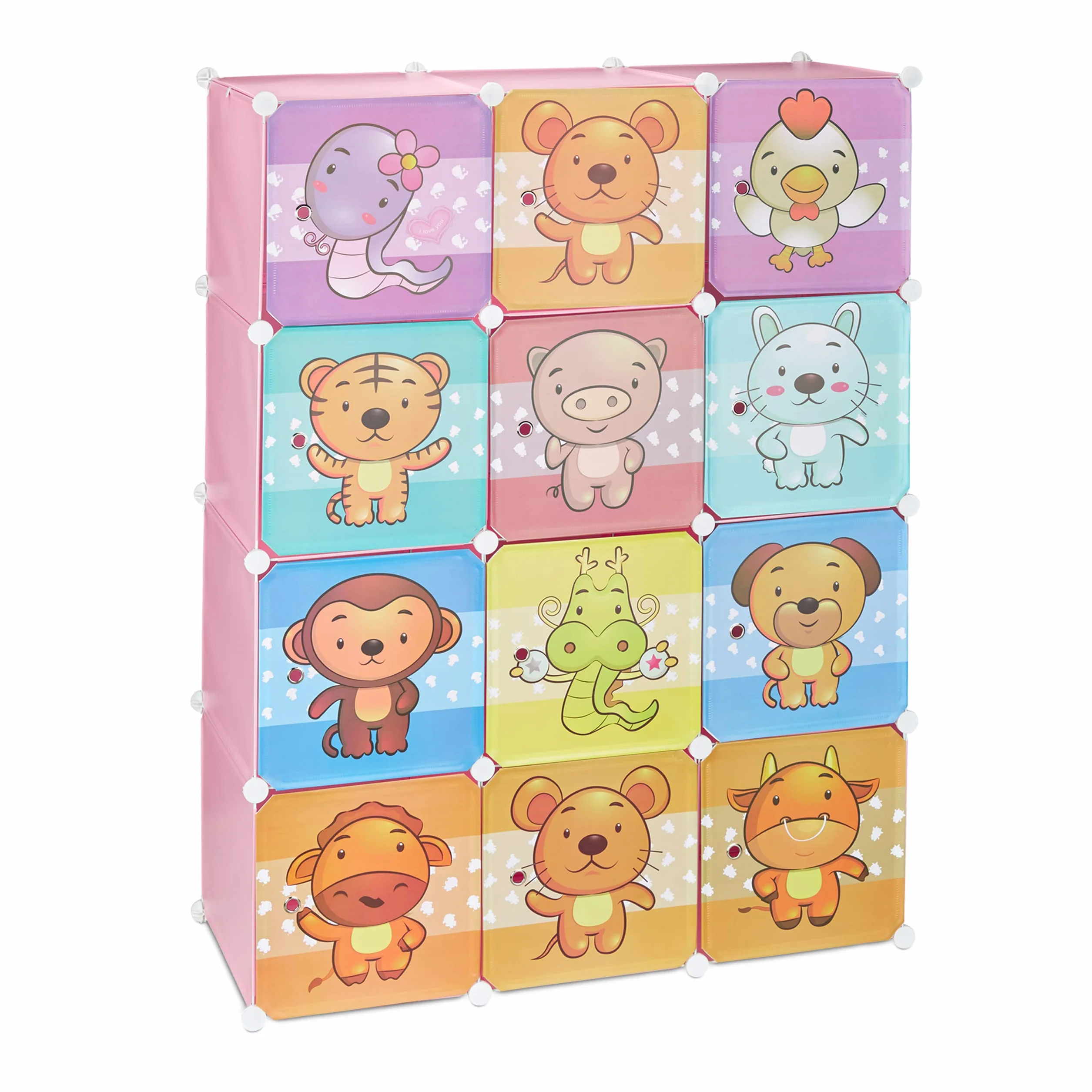 Relaxdays Estantería Infantil Modular con Animales Rosa 145 x 110,5 x 46.5 cm