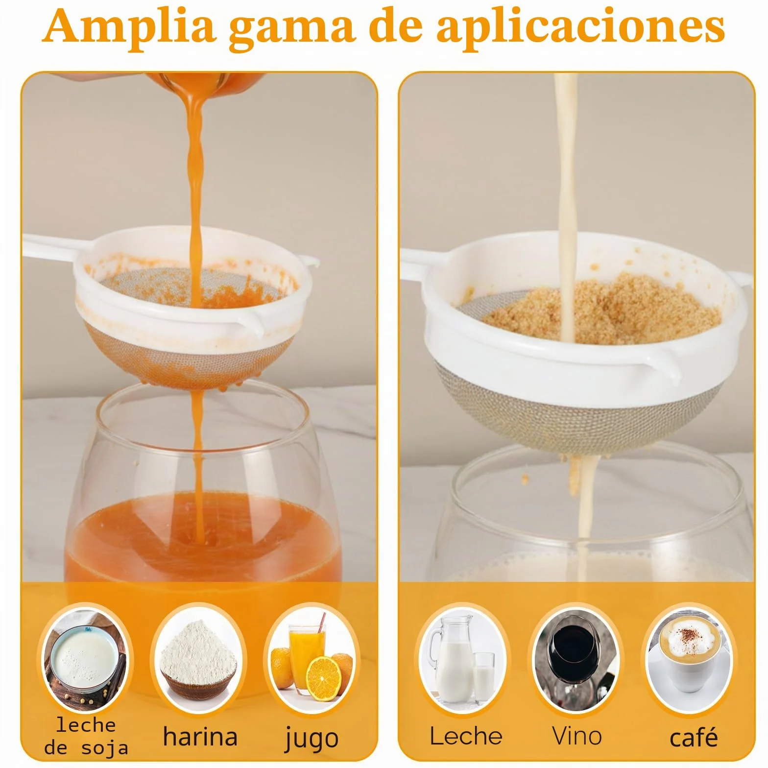 Andibro Juego de 3 Coladores de Malla de Plástico, Tamiz Fino con Mango para Cocina