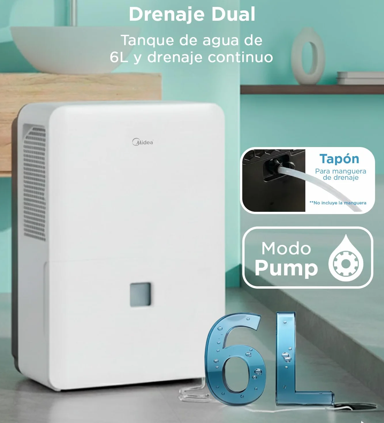 MIDEA Deshumidificador de humedad interior 50L/Dia | Depósito extraible de 6L, APP/Wifi, Modo Confort, Temporizador de 24H | Desumidifador Industrial de Gran capacidad hasta 120 m2/300 m3