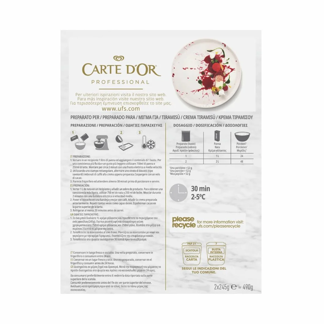 Carte d'Or Tiramisú deshidratado sin gluten 48 raciones