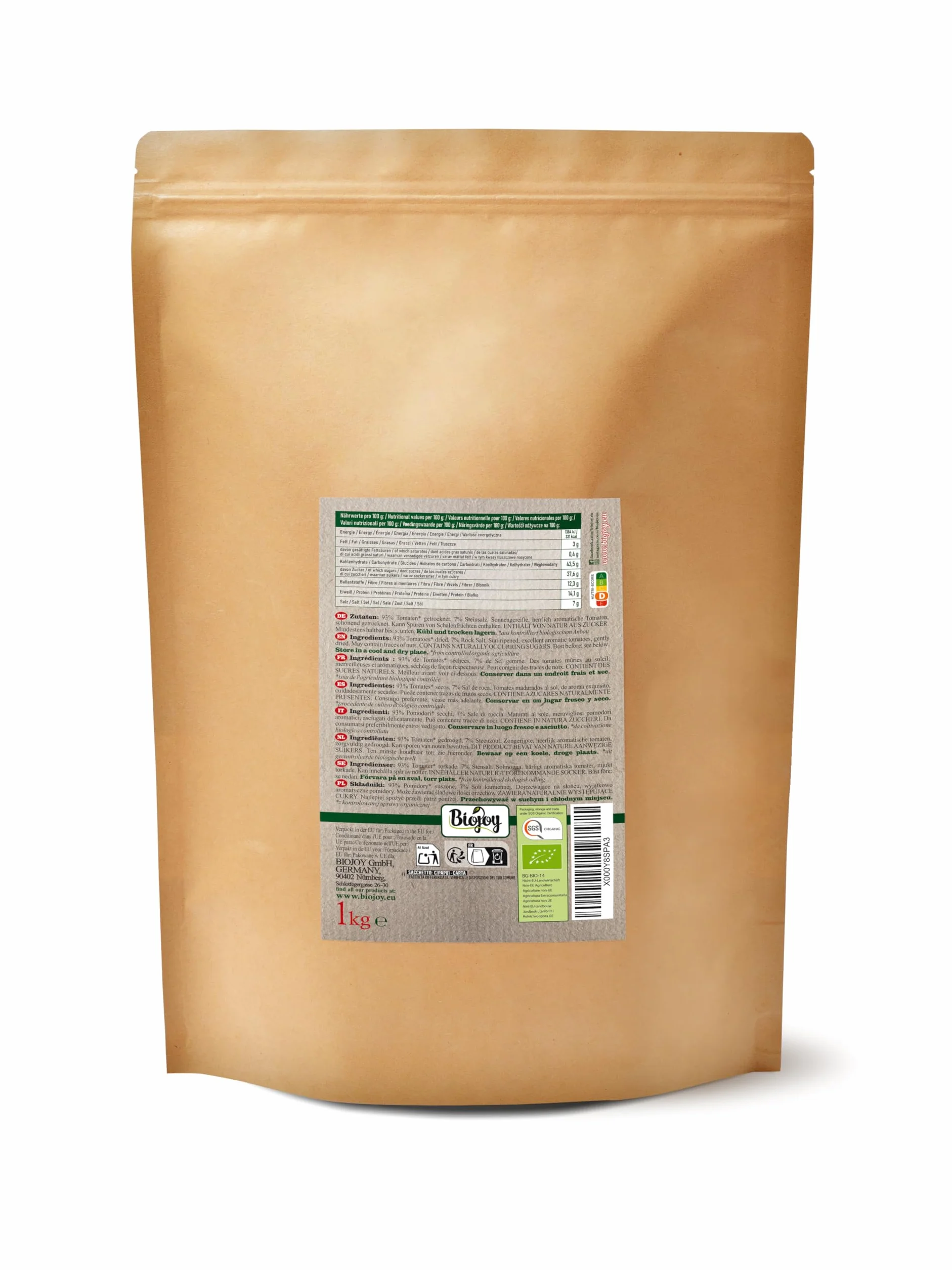 Biojoy Tomates secos BÍO sin aceite 1 kg sin conservantes sulfurosos 7% Sal de roc