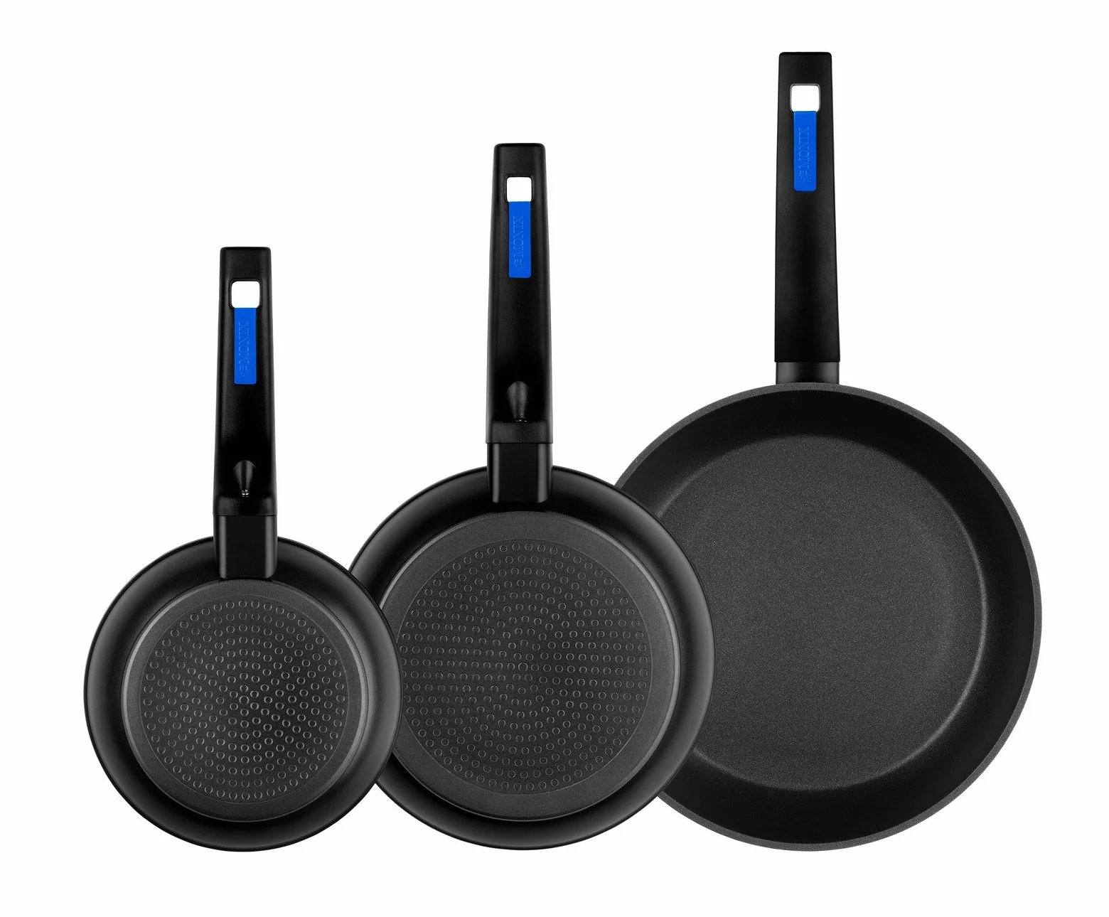 Monix Set de 3 Sartenes Aluminio Forjado Antiadherente sin PFOA Negro 18 22 26 cm