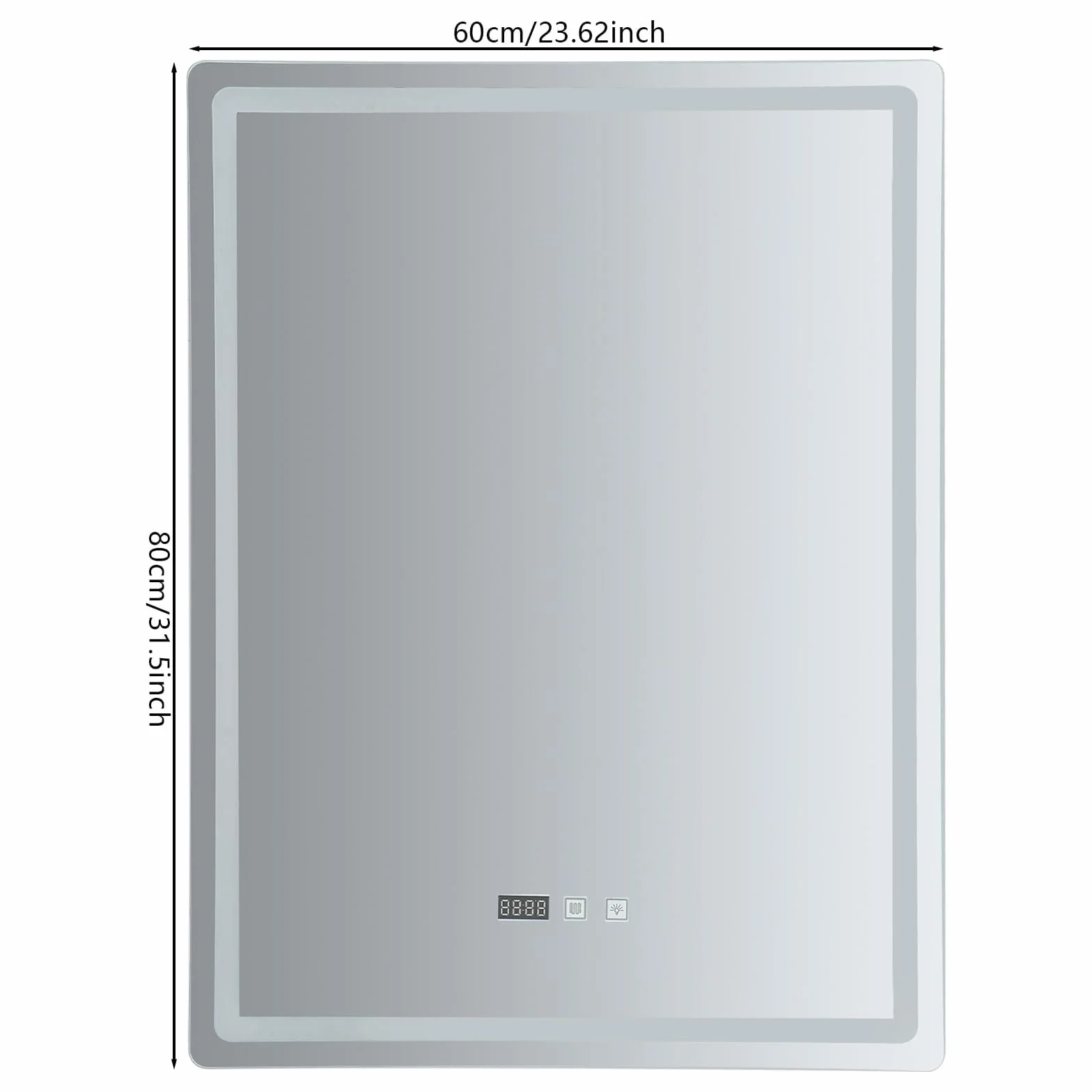 Espejo de Baño LED 60 x 80 cm, IP54, con Luz Regulable, Anti-Niebla, Display de Temperatura y Hora, Memoria de Ajustes Favoritos