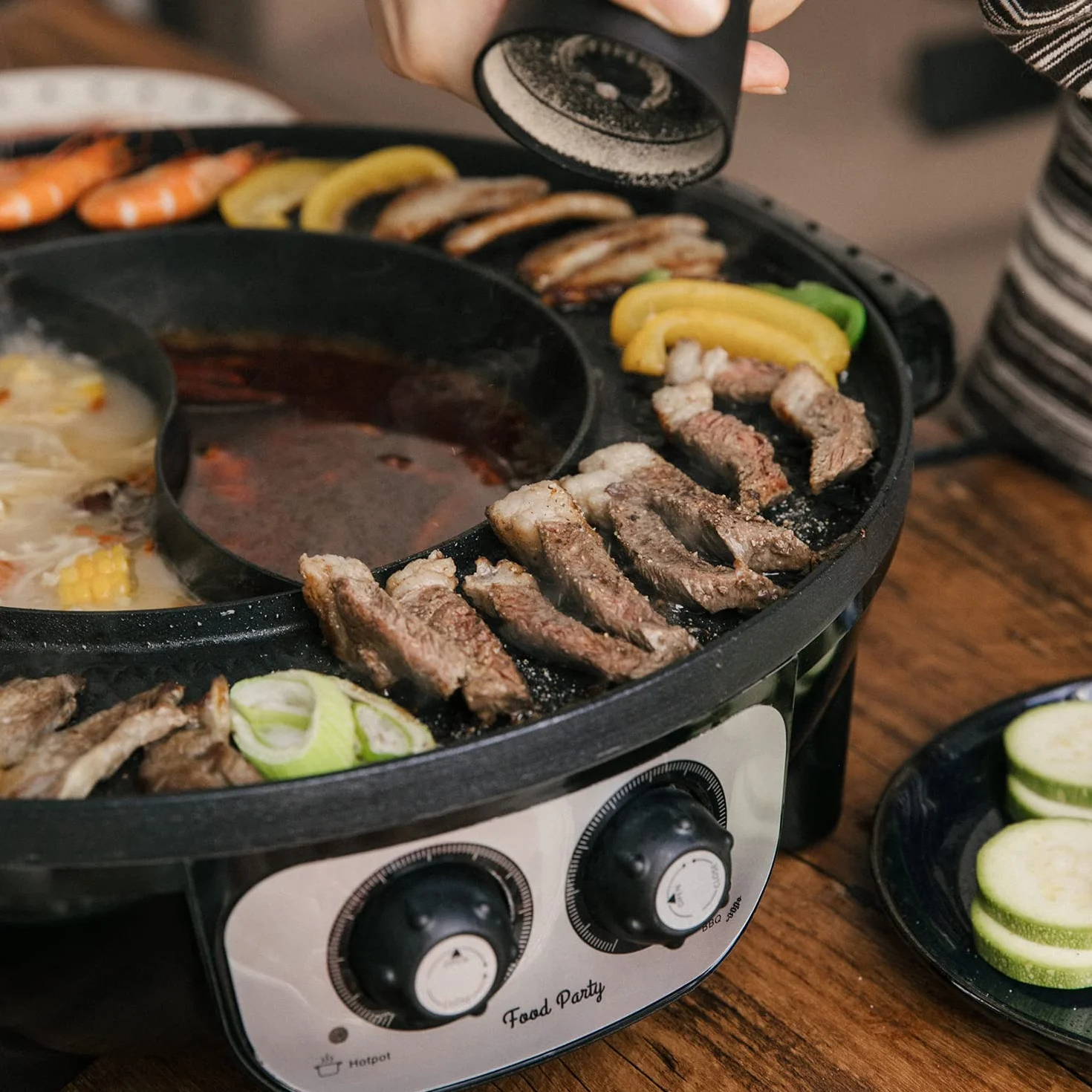 Parrilla Eléctrica sin Humo 220V 2200W 2 en 1 Hotpot Chino Korean BBQ Barbacoa Coreana de Mesa