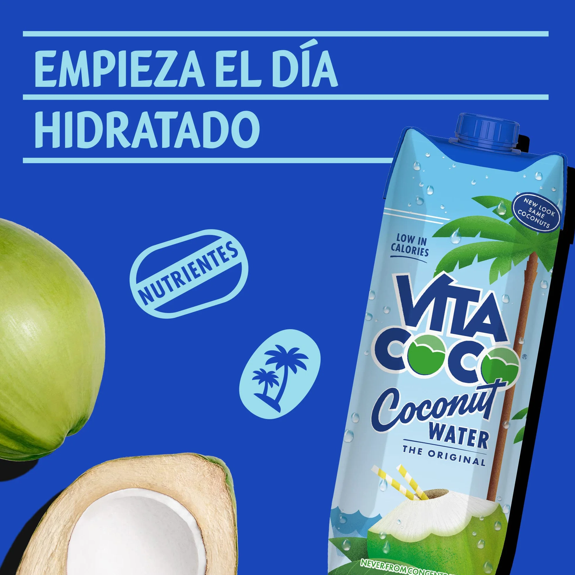 Vita Coco Agua De Coco Pura 1L x 6 Hidratante Natural Electrolitos Sin Gluten Vitamina C Potasio