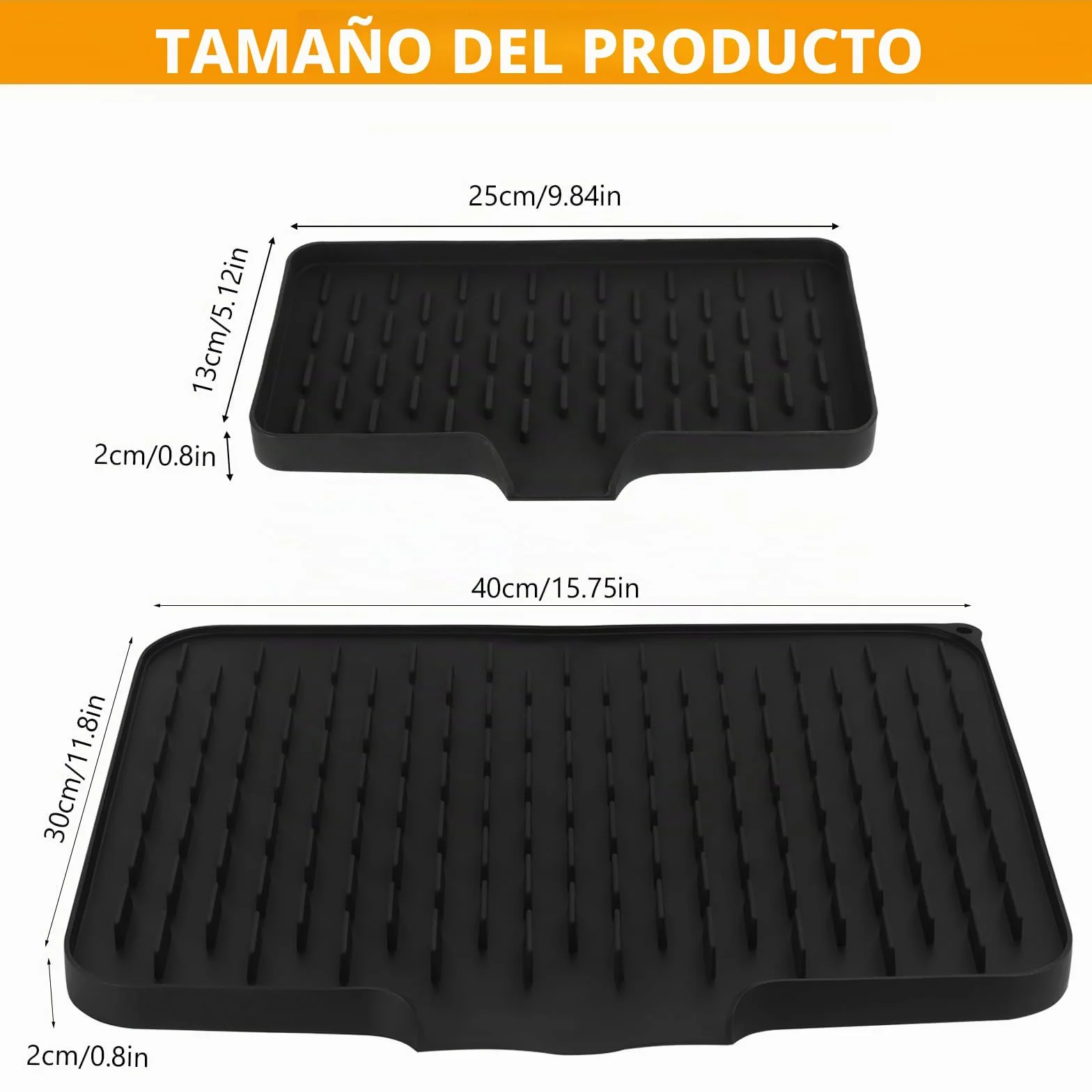 2 PcsAlfombrilla Escurreplatos de Silicona, Alfombrilla para secar Platos, Alfombrillas de Drenaje Antideslizantes, Alfombrilla Secado de Platos para Fregadero Encimeras de Cocina,40x30cm/25x13cm