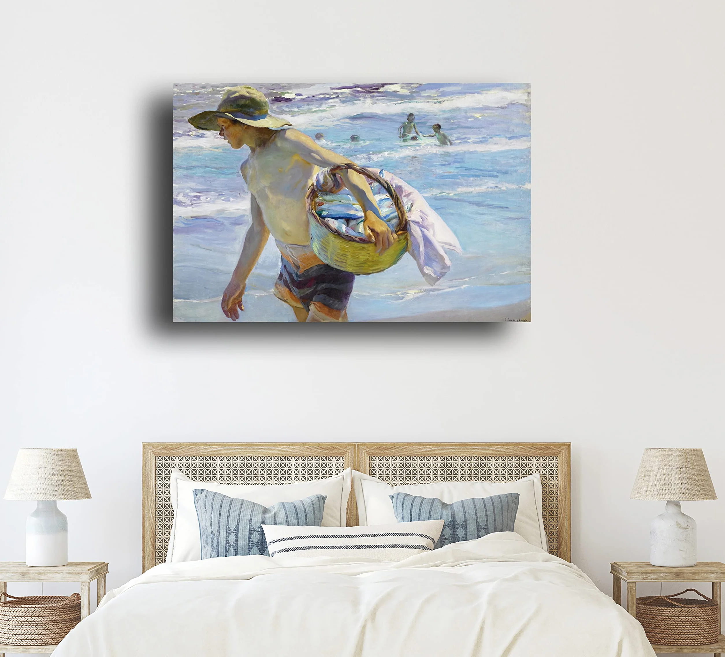 Genérico Cuadro Lienzo Canvas El Pescador Joaquin Sorolla Playa Valenciana de Cabañal 1904 – Lienzo con Bastidor 3cm - Alta resolución (80_x_53_cm)