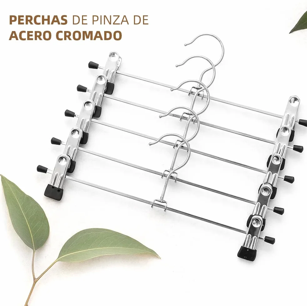 ACCRUX- Perchas de Acero para Pantalones 28cm, Pinzas de PVC Antideslizante Ajustable para Faldas, Shorts Ropa de Niños. Ideal para Ahorrar Espacio (12 Unidades)