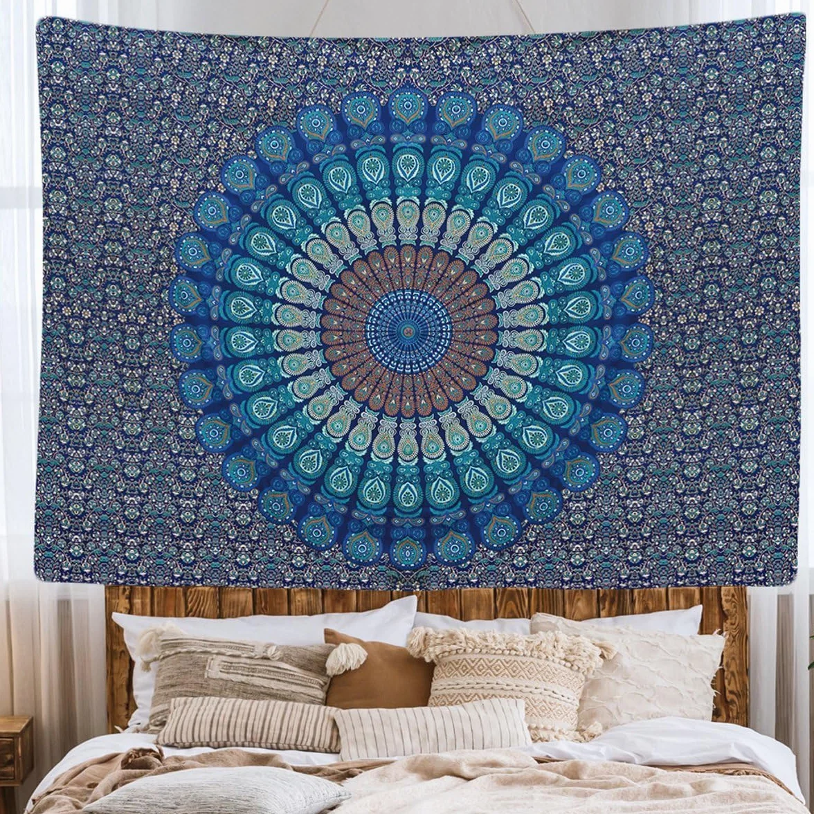 Tapiz Mandala Azul Bohemio 200 x 150 cm Grande Decoracion Pared Dormitorio Salon