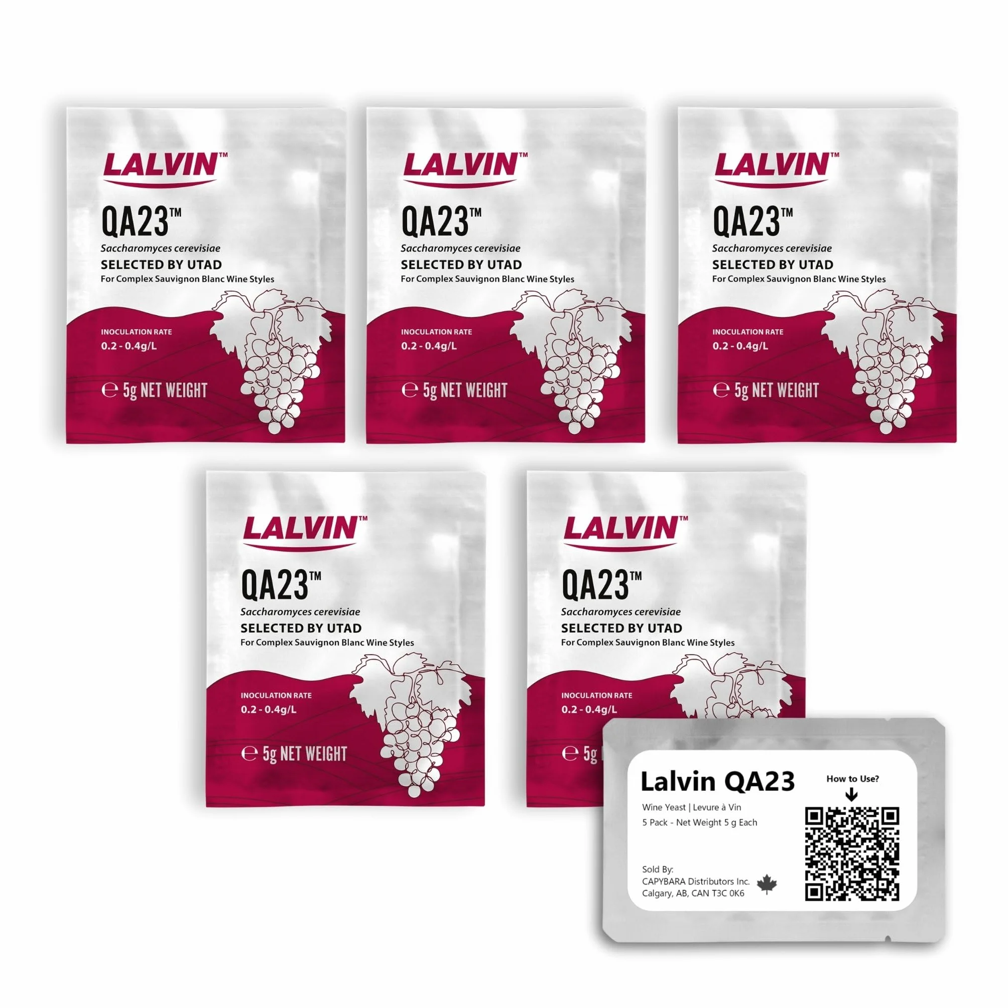 Lalvin QA23 Levadura de Vino 5 Paquetes - Levadura de Hidromiel - Saccharomyces cerevisiae 5g