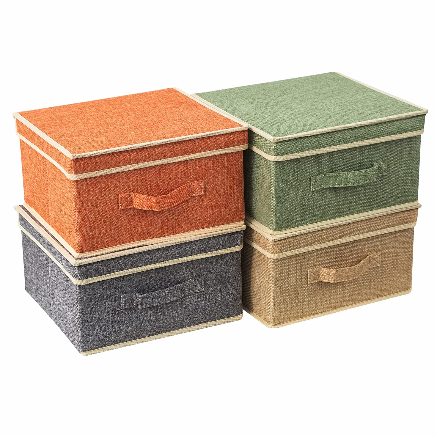 BrilliantJo Cajas de Almacenamiento con Tapa, Canasta de Almacenamiento de Ropa Plegable con asa para Juguetes, Libros, Armario, Dormitorio, hogar, 33,5 * 31,75 * 17,5 cm 4 colores del arco iris