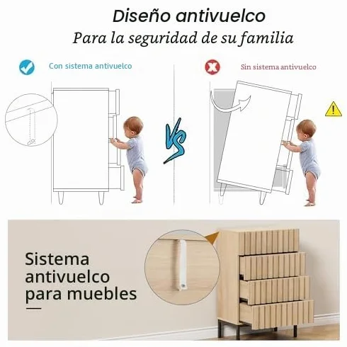 UEV Cómoda con Cajones de 60 x 34,5 x 92 cm, Armario con 4 Cajones, Cómoda Estrecha, Armario para Salón, Dormitorio, Pasillo, Natural