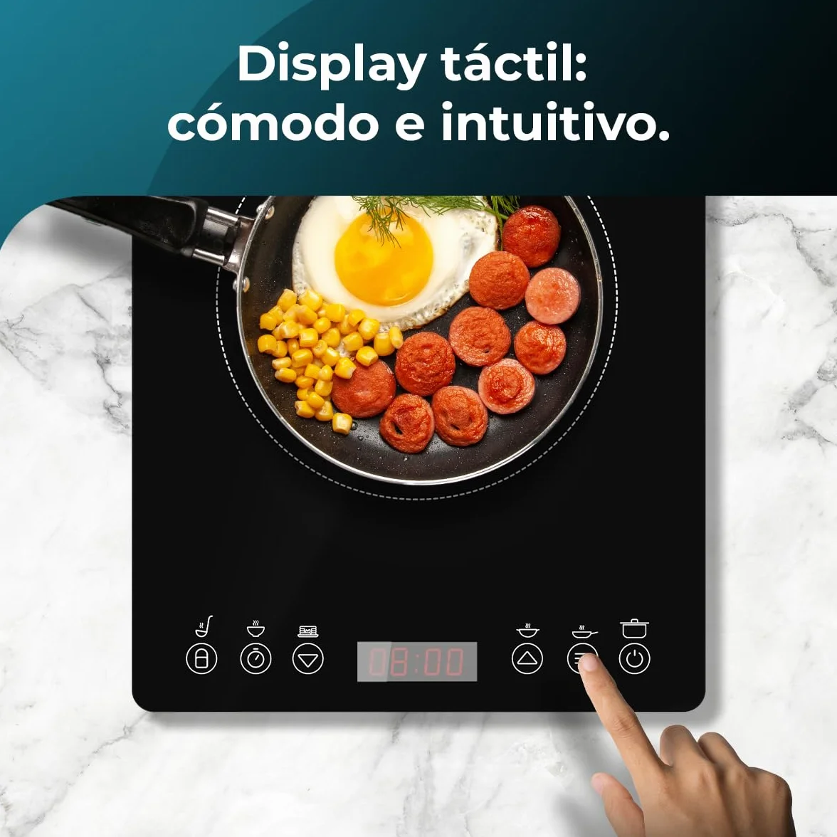Cecotec Placa de Inducción Portátil 1 Fuego 2000W Full Magma Slim Display Táctil