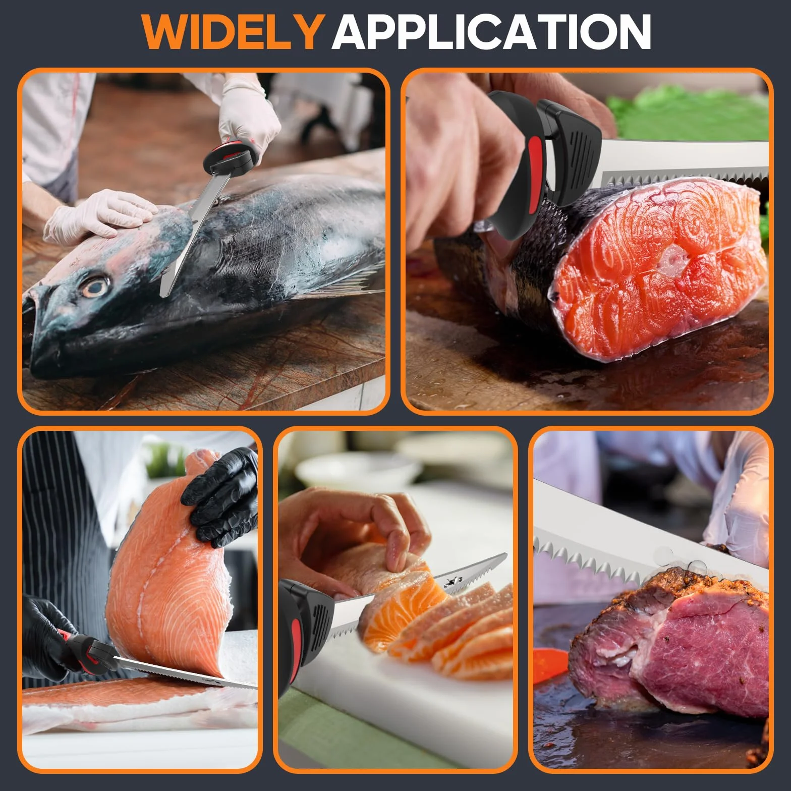 VLOXO Cuchillo Electrico Cocina Inalámbrico para Filetear con 4 Cuchillas de Acero Inoxidable Cuchillos Cocina Eléctrico Recargable con Bloqueo de Seguridad Cuchillos Carne Mango Antideslizante