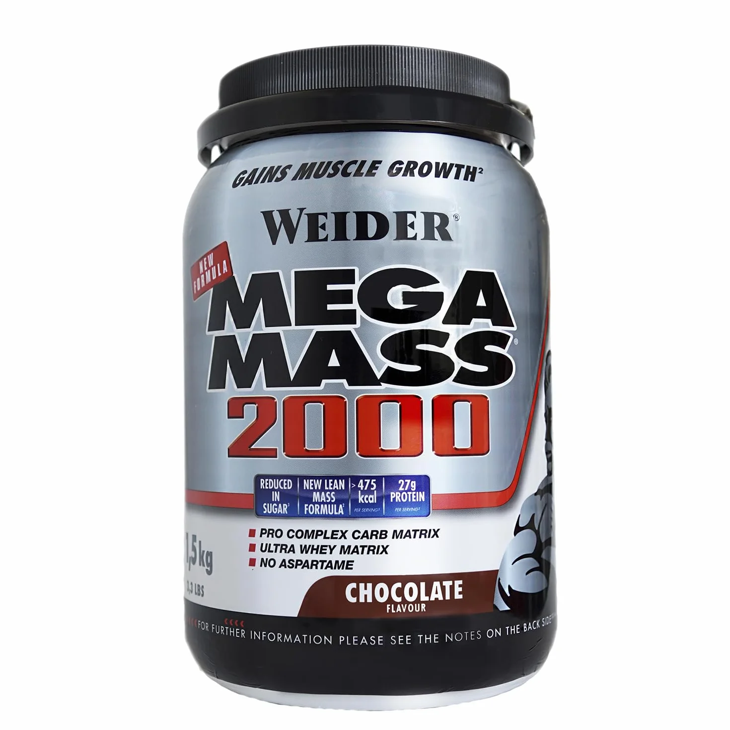 Weider Mega Mass 2000 Chocolate 1500 g 67% Carbohidratos 16% Proteínas Vitaminas Minerales