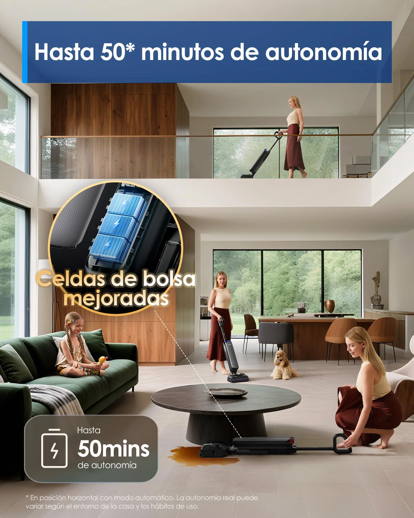 Tineco Floor One S7 Artist Aspiradora en seco y húmedo, Succión de 22 kPa, Diseño antienredos DualBlock - Secado rápido a 85 °C - 50 min de autonomía - Limpieza de Bordes por Ambos Lados