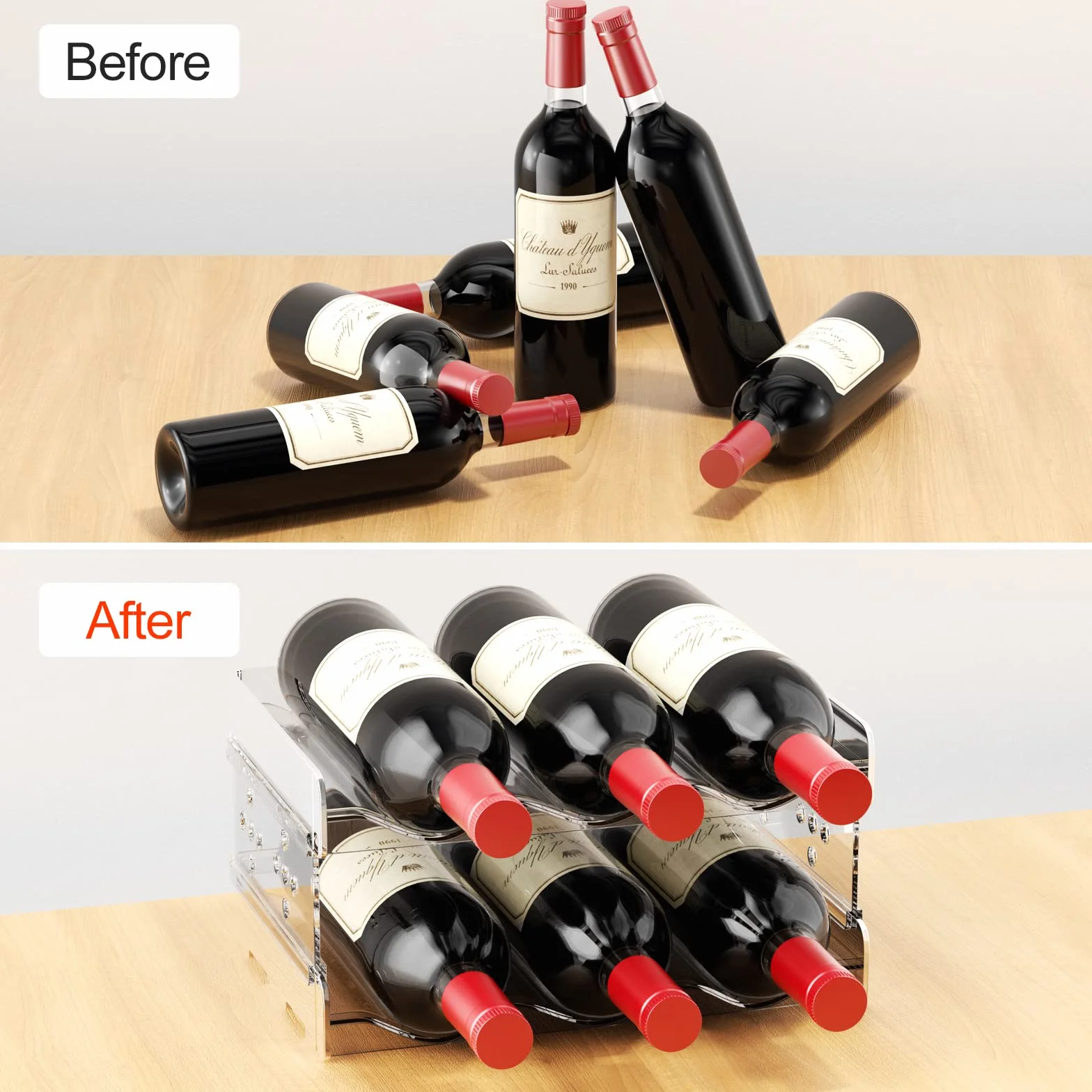 Relota Botellero Apilable 2 Piezas, Wine Rack Standing para hasta 6 Botellas, Vino