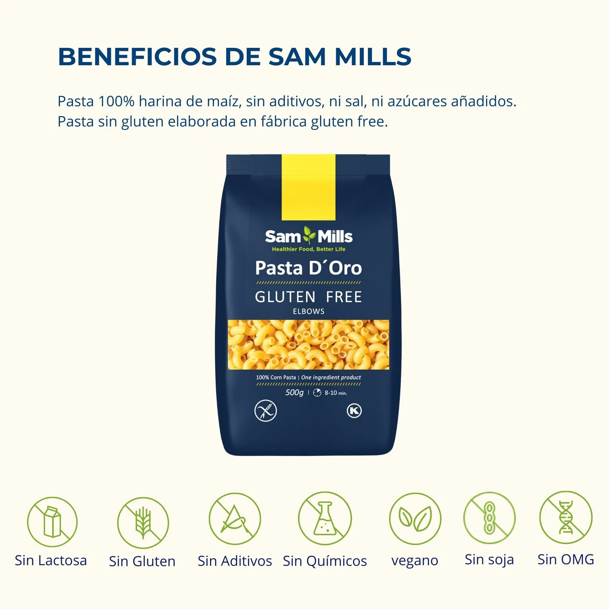 Sam Mills Coditos Sin Gluten 500 g Harina de Maíz Vegano