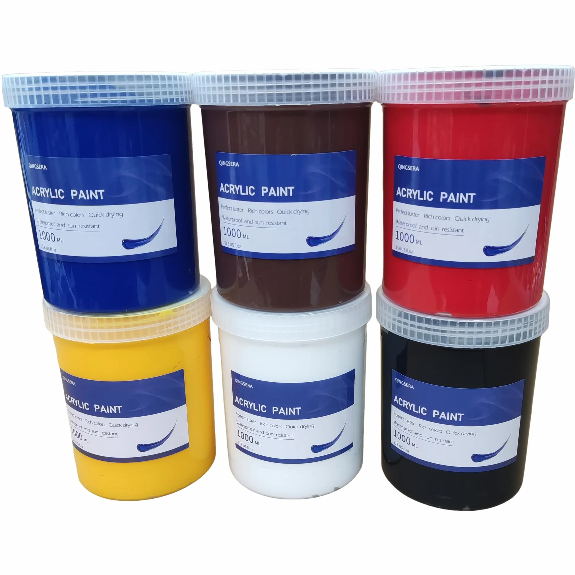 Juego de pintura acrílica de color, 6 x 958.2 g (1 L), gruesa y cremosa, 6 colores, adecuado para lienzo, madera, tela, cuero, cartón, papel, MDF y pintura de manualidades