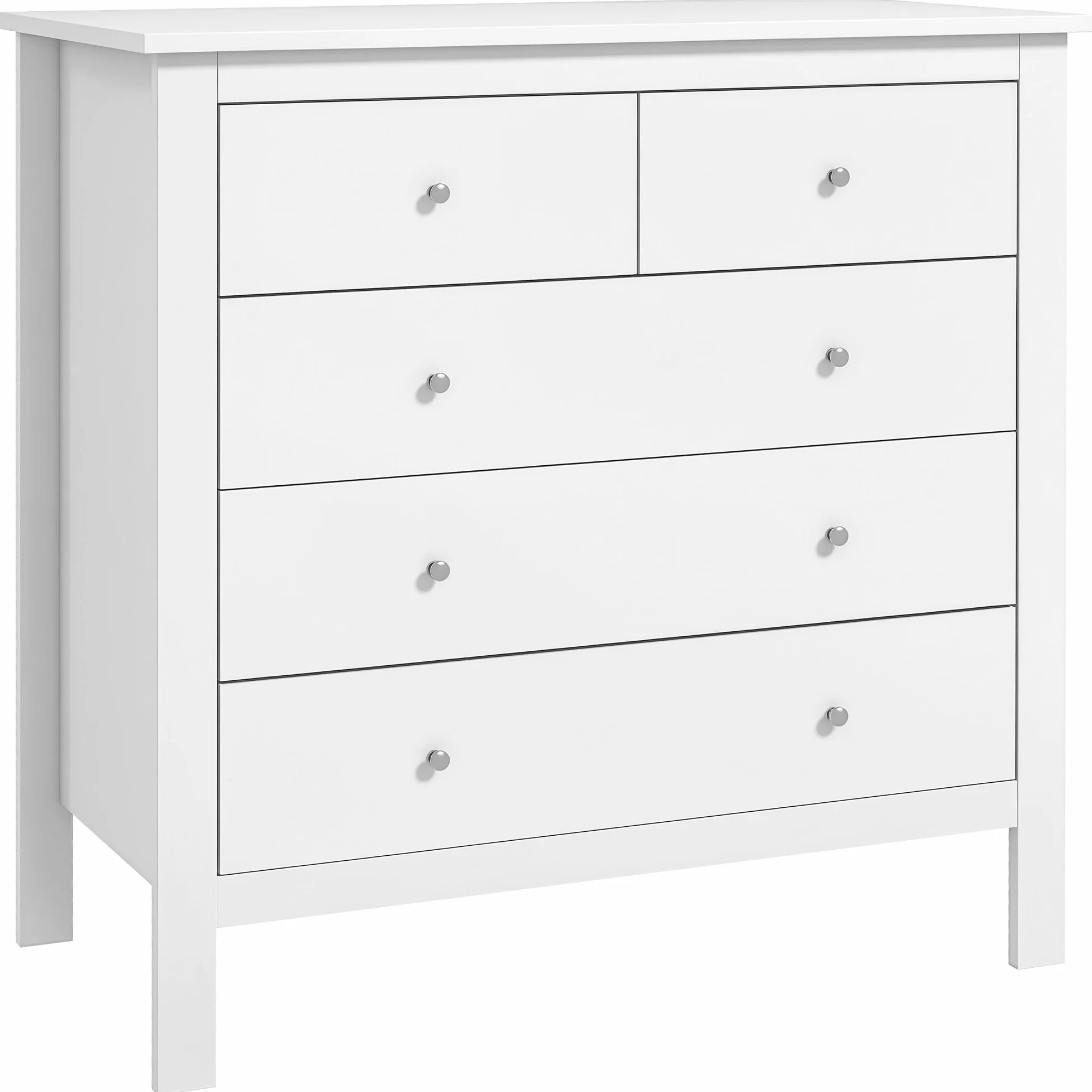 HOMCOM Cómoda con 5 Cajones, Cómoda Dormitorio con Patas Elevadas, Cajonera para Salón, Oficina, Estilo Moderno, 79x39,5x80,5 cm, Blanco