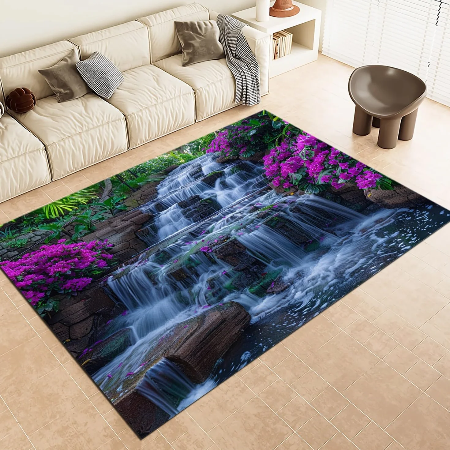 Franela Alfombras Antideslizantes 80x150cm Paisaje de Arroyos Naturales Alfombra Suave y Esponjosa que No se Desprende, Multicolor Alfombras Para Interiores Para Sala de Estar, Dormitorio, Comedor