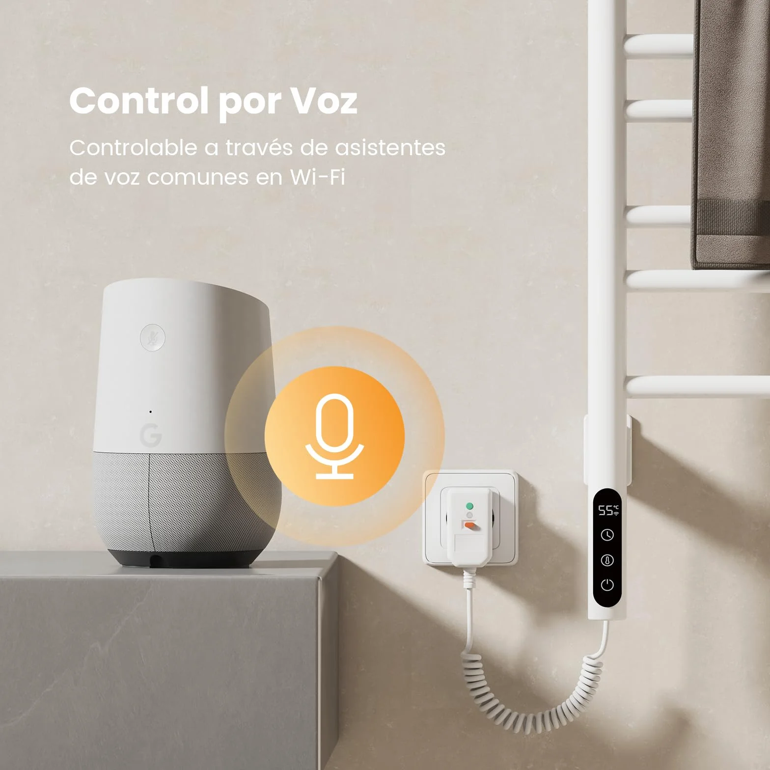 EMKE Radiador de Toallas Eléctrico 78 x 43 cm, Termostato Inteligente WiFi, Radiador Eléctrico para Baño, Calentador de Toallas Eléctrico, Blanco, 170W