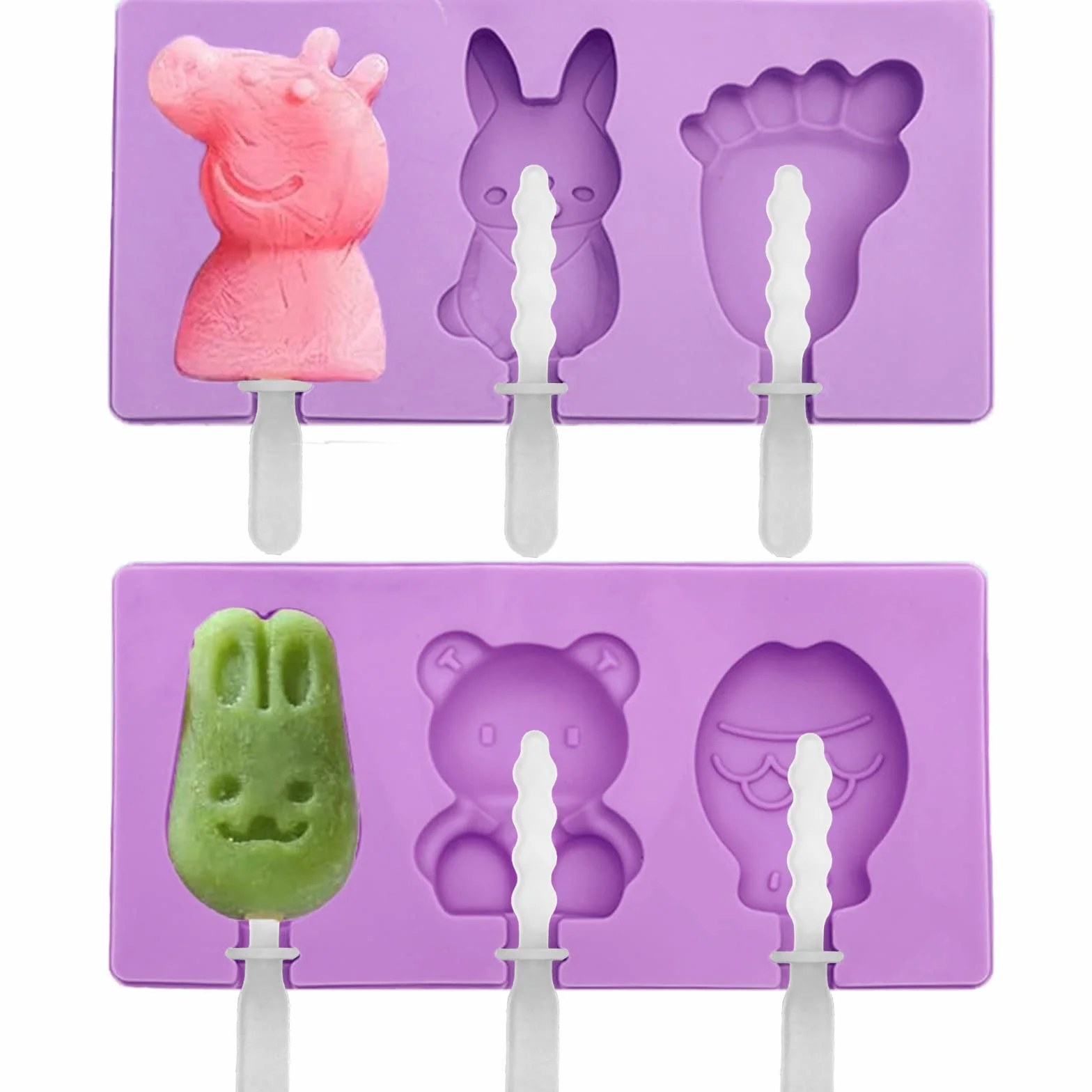 KEELYY Moldes de Helado de Silicona 3 Cavidades con 6 Palos Reutilizable Sin BPA, Juego DIY Popsicle para Postre Congelado