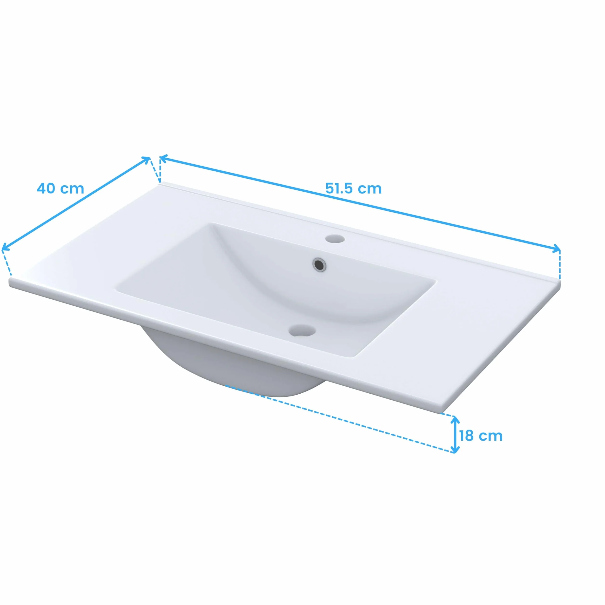 Mueble de Baño Camelia Estilo Contemporáneo en Color Blanco con 2 Puertas y Espejo 50x80x40 cm (Lavabo Cerámico)