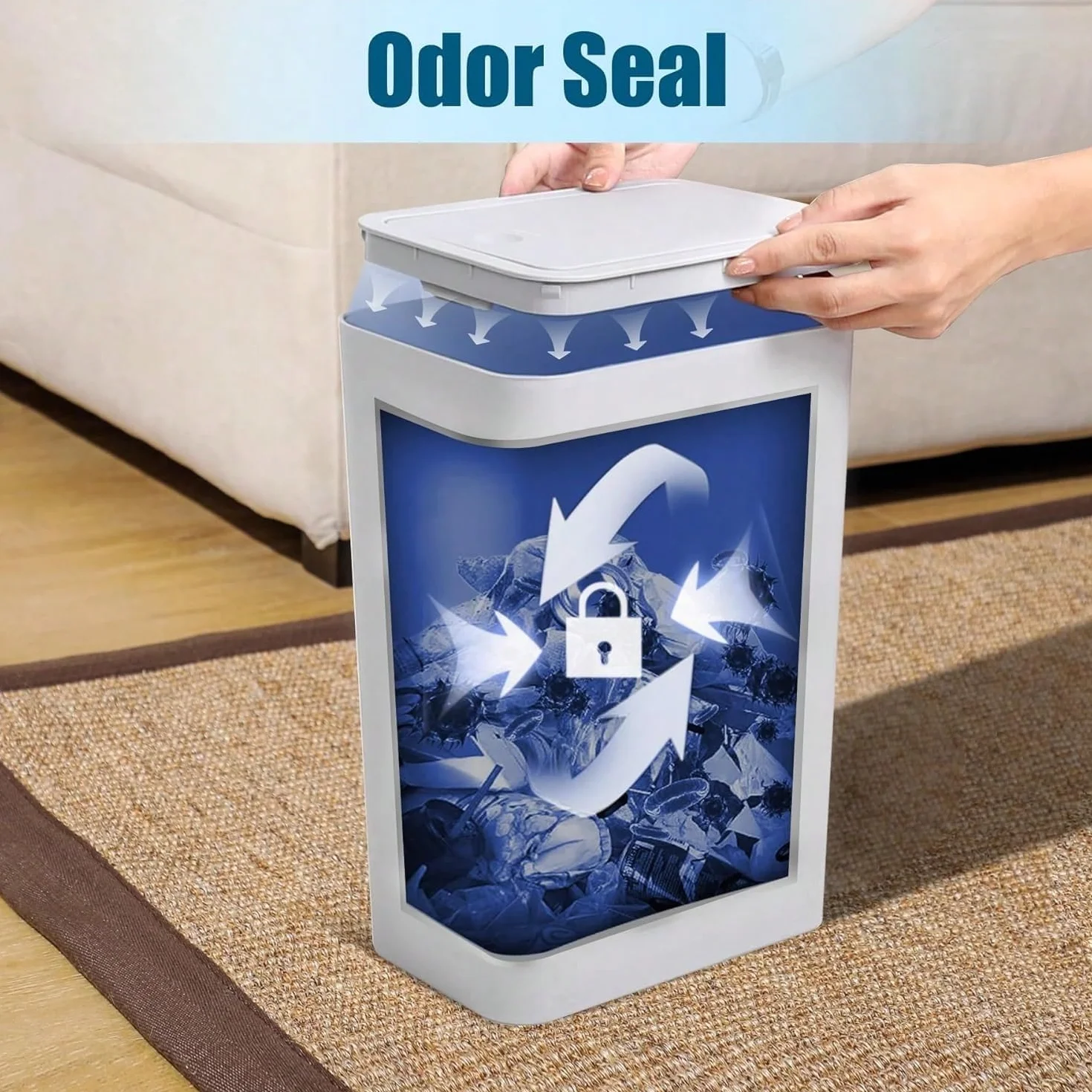Cubo de Basura con Tapa a Presión 10 L Plástico para Cocina Baño Oficina (Gris)