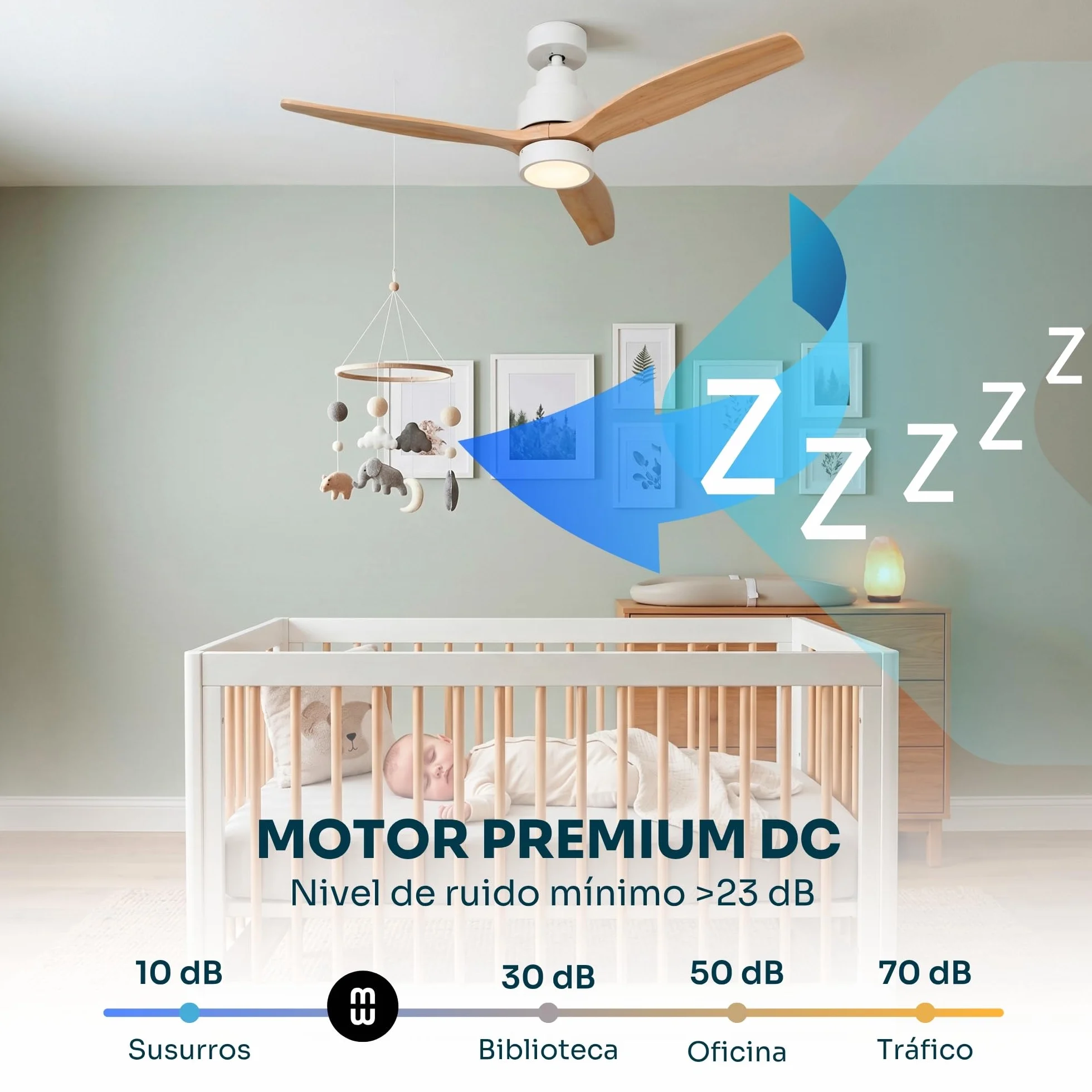 Ventilador de Techo Mellerware Brizy Bright 30W 6 Velocidades Ultra Silencioso 132cm LED Mando a Distancia