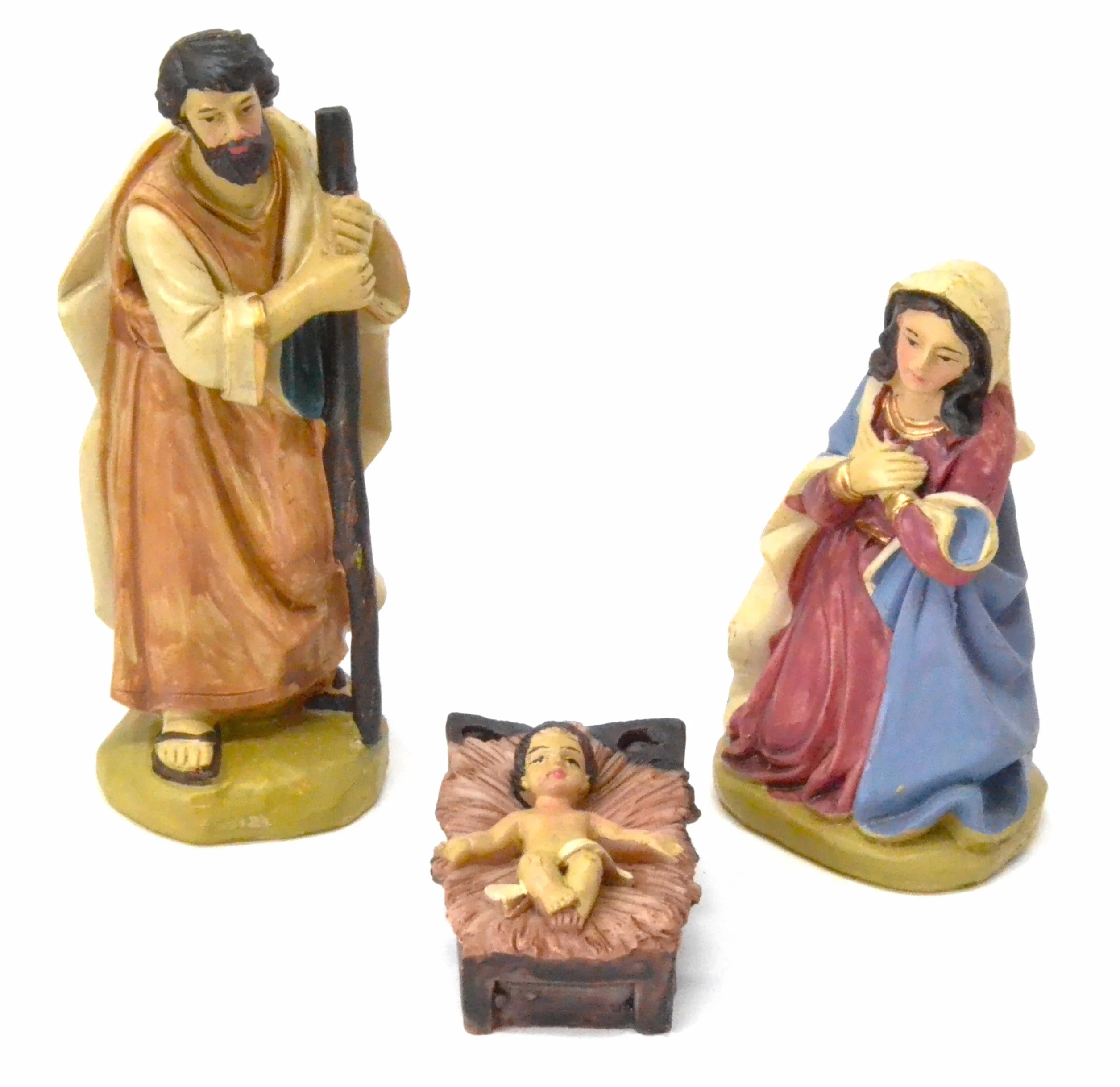 Genérico Figuras de Belén Decorativas, Set de 3 Piezas, Estatuas de Resina para Nacimiento, 11 cm, Sagrada Familia para Decoración Navideña. Jesus Nacimiento