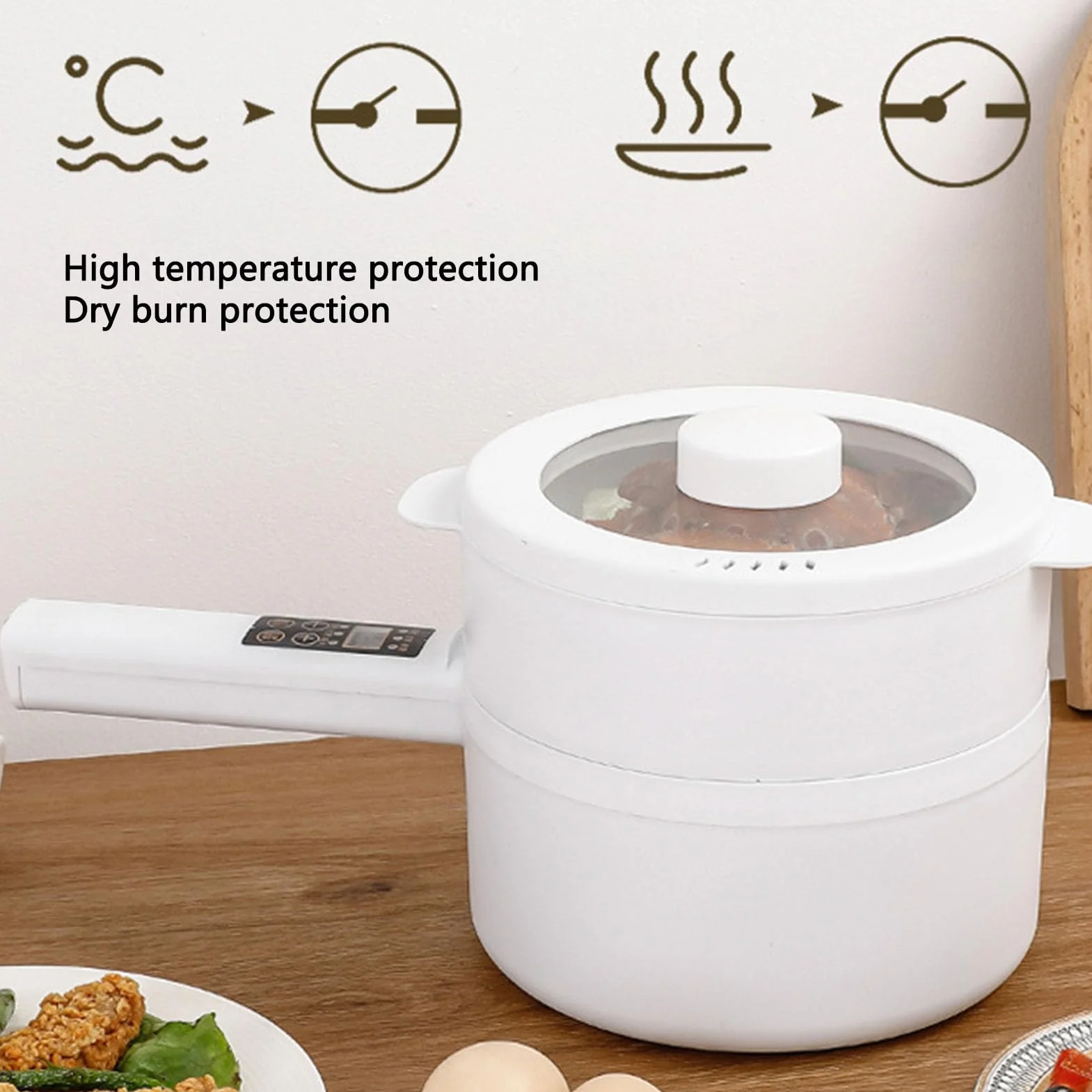 Olla Caliente Eléctrica 600W 1.8L Multifunción No Pegajoso Mango Largo Portátil