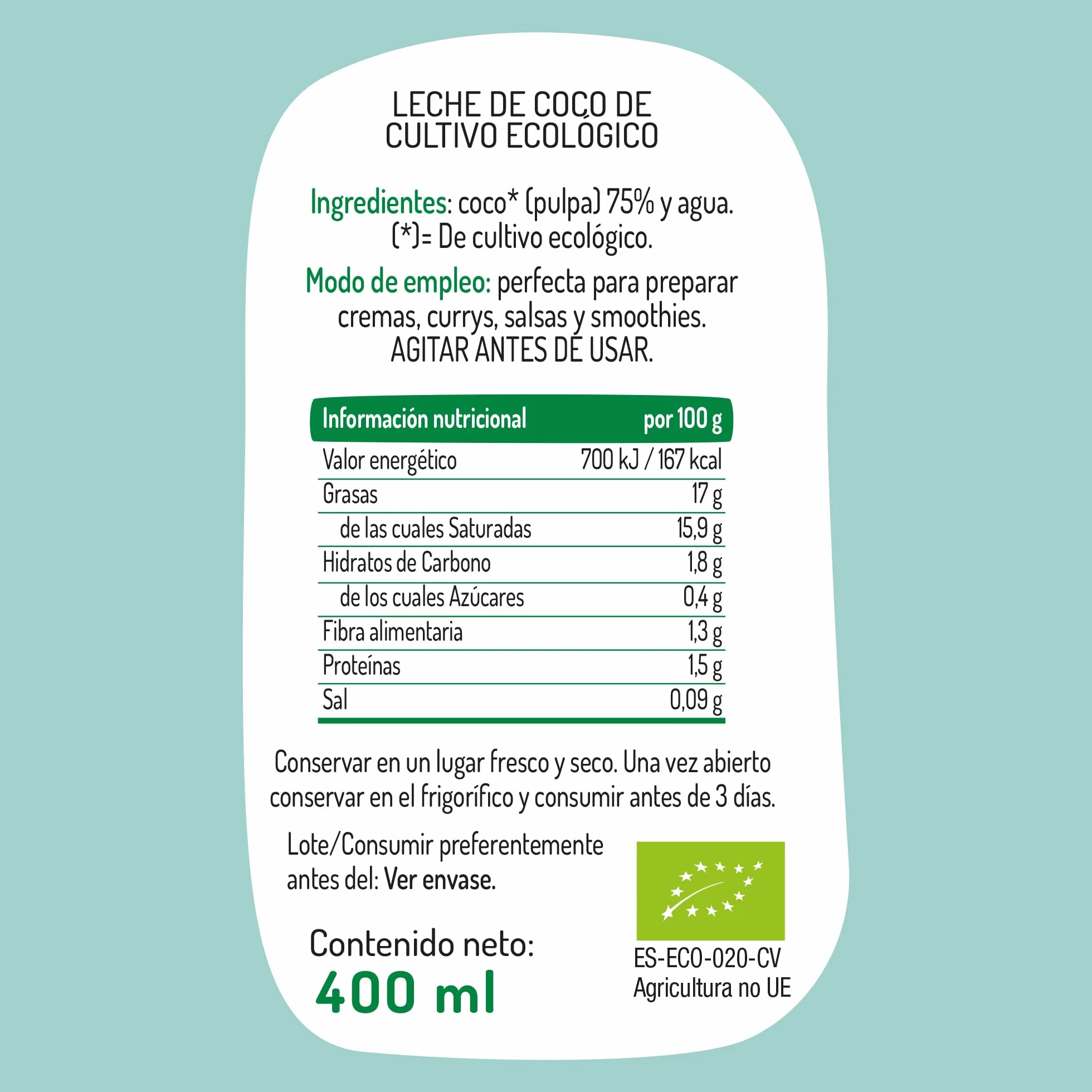El Granero Integral Leche De Coco Bio 400 Ml