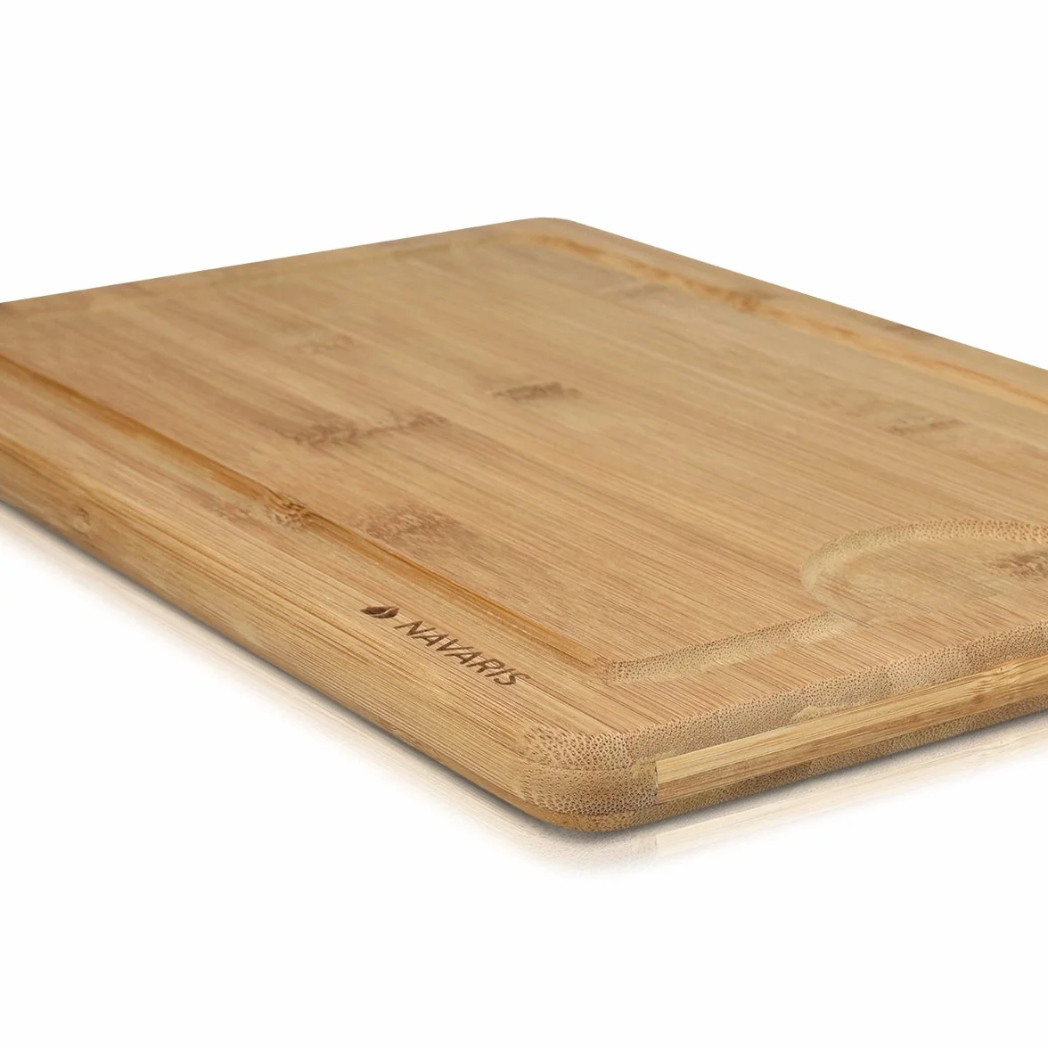 Navaris Tabla para cortar de bambú XL 35x23,5x1,8 cm con ranura para líquidos