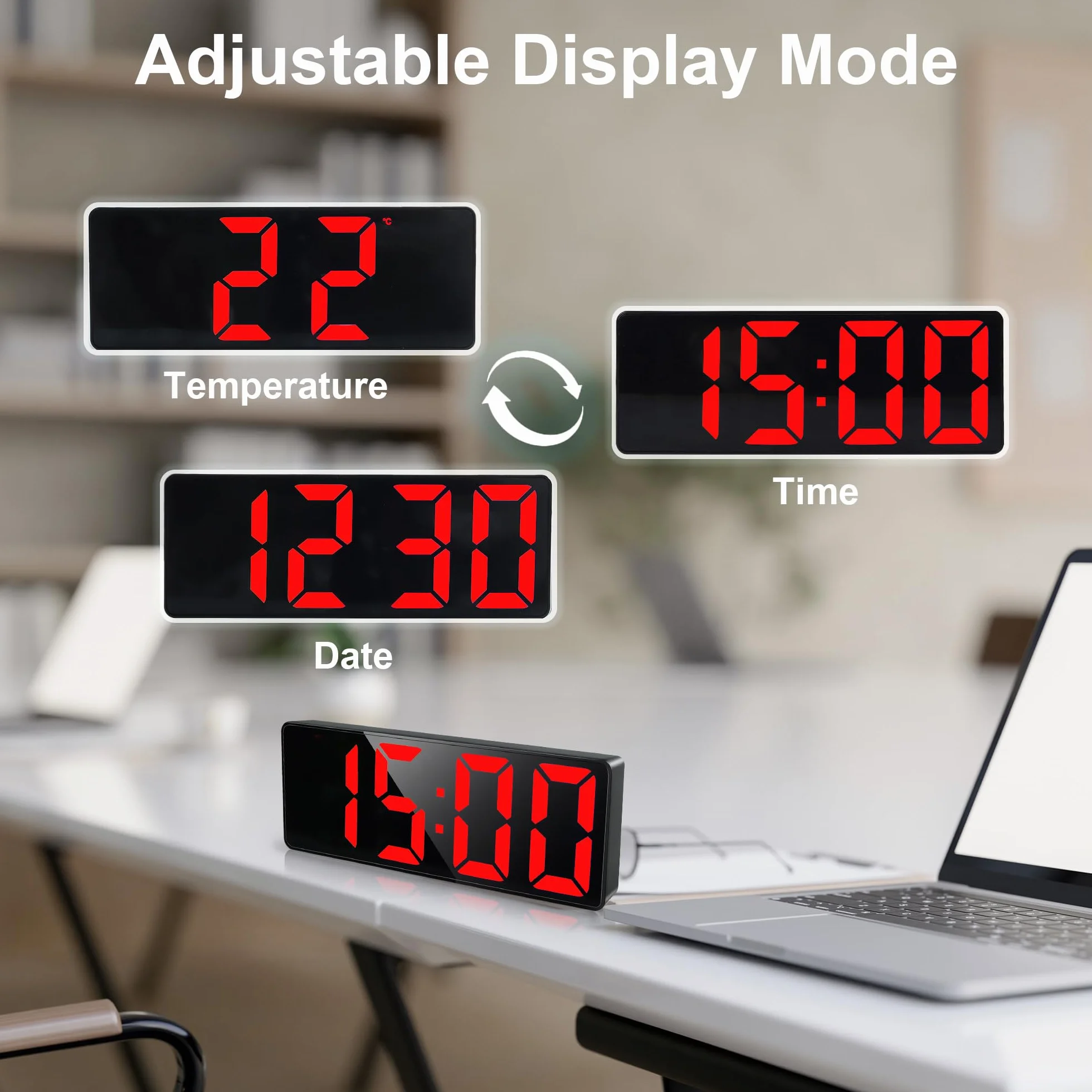 Lafocuse Reloj Despertador Digital, 6.7" LED Despertador Números Grande por USB/Batería con Temperatura, Fecha, Snooze, Brillo Ajustable, 12/24 Horas, Reloj Mesita de Noche Sobremesa, Rojo