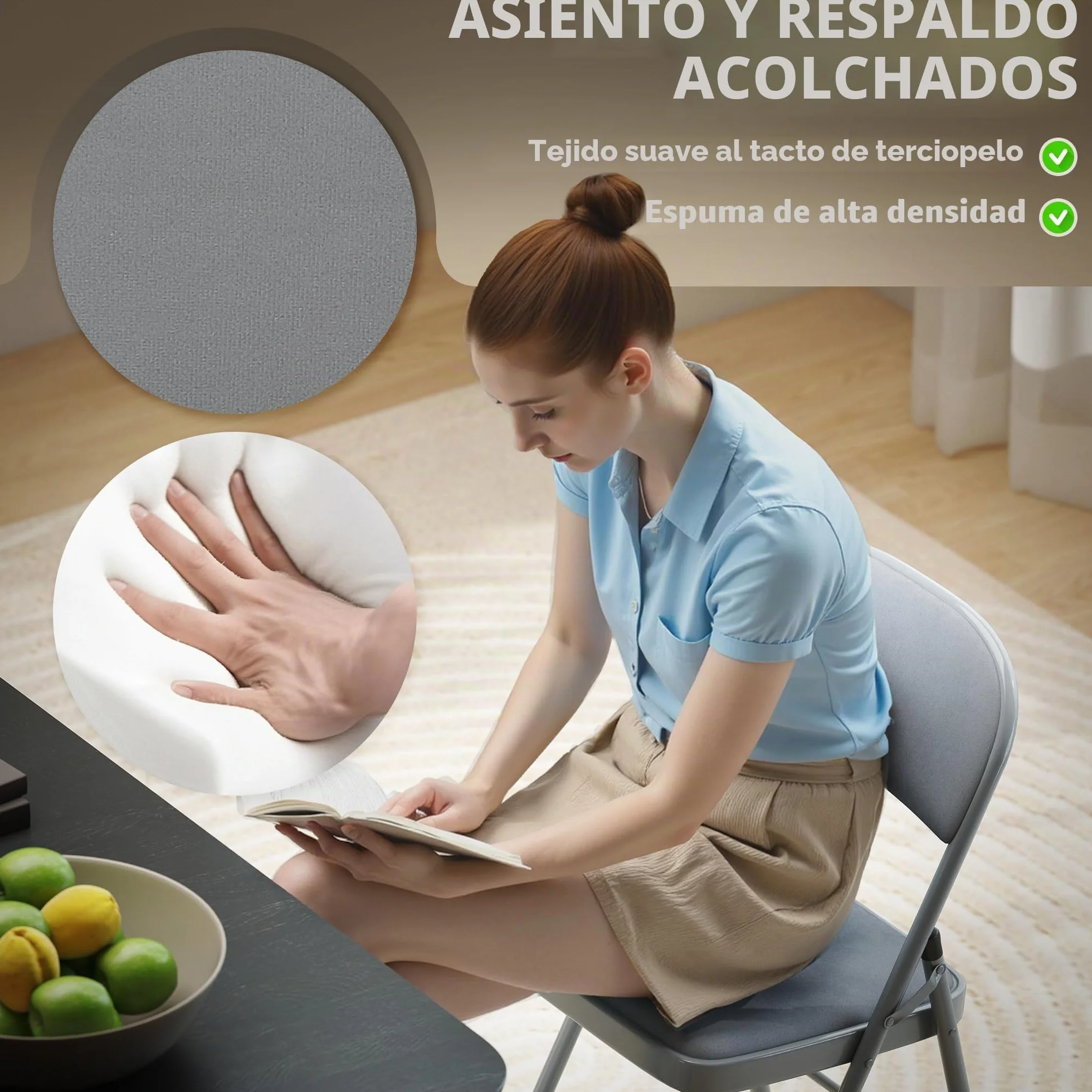 HOMCOM Juego de 4 sillas plegables comedor terciopelo acero 120 kg gris claro