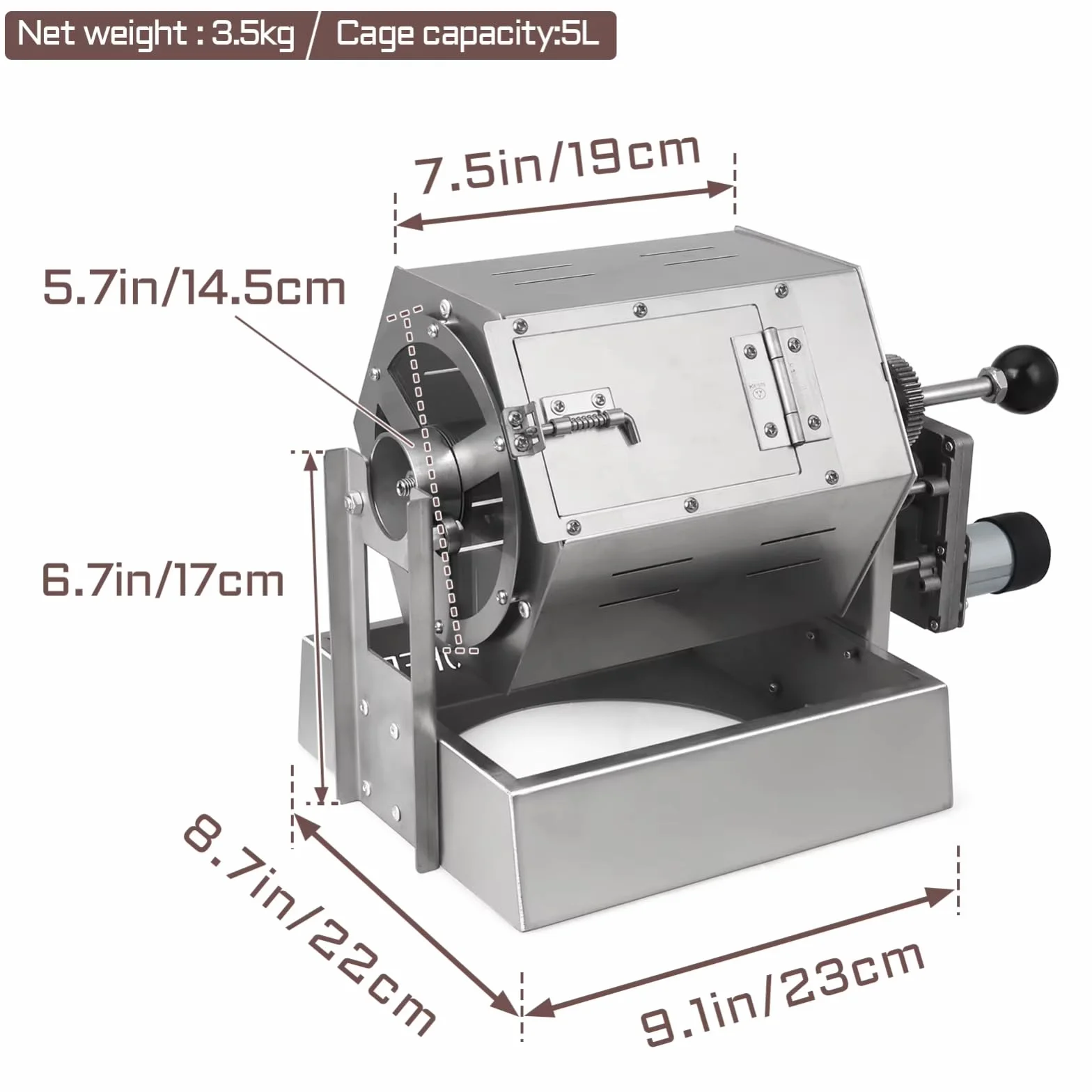 Tostador de granos de café 5L, máquina para tostar tipo tambor, acero inoxidable, gas combustible