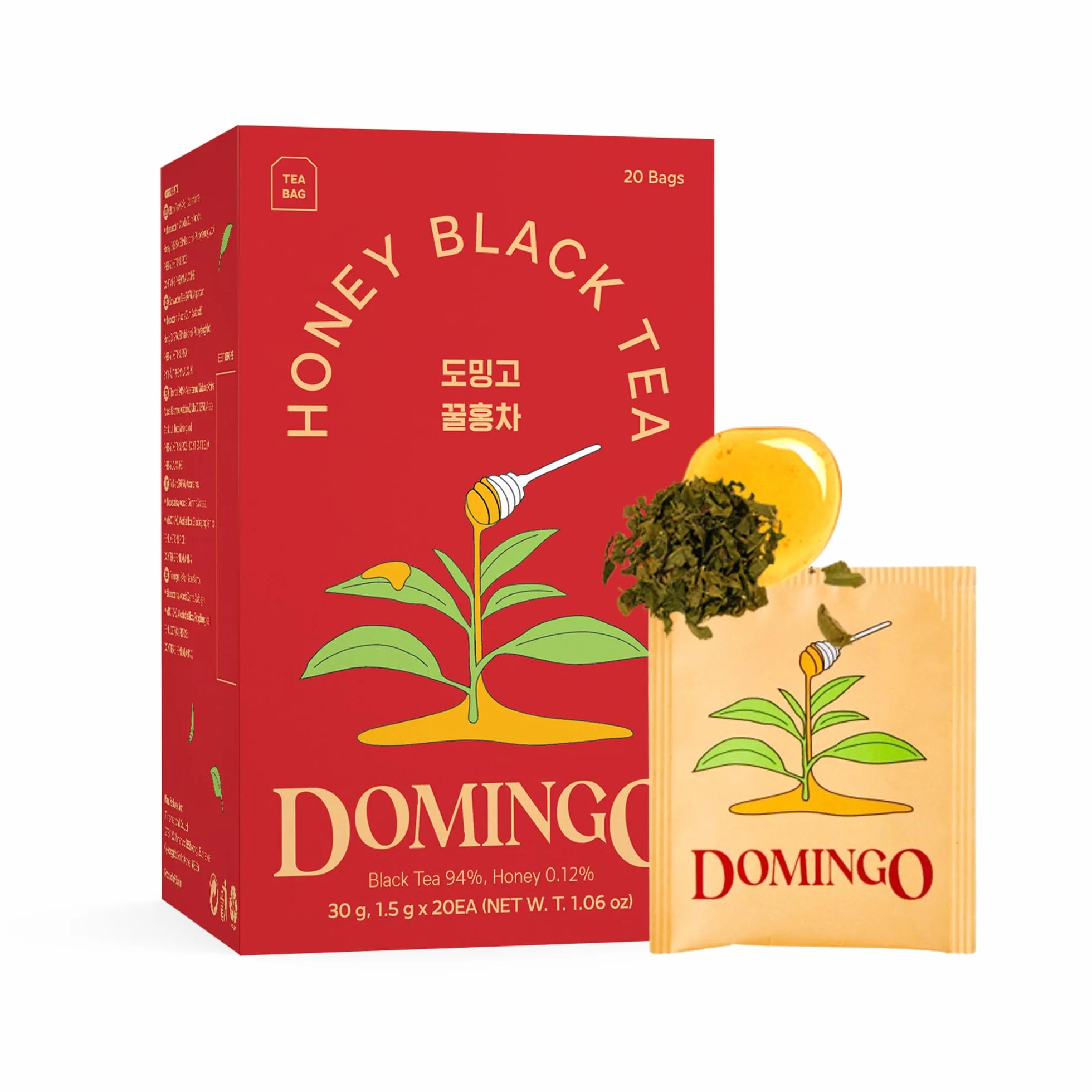 Domingo Té Negro con Miel, Bolsitas Individuales, Paquete 20 Unidades