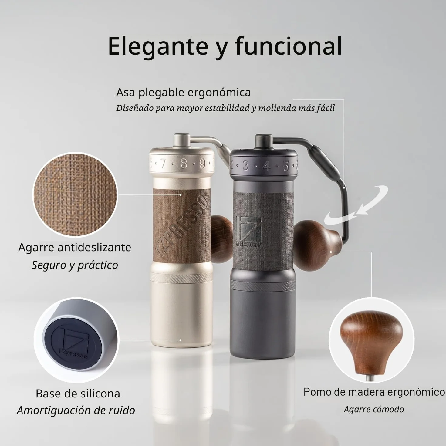1Zpresso K-Ultra - Molinillo de café manual gris hierro con funda de transporte, molienda de consistencia de montaje, rebabas cónicas de acero inoxidable, mango plegable, ajuste ajustable externo