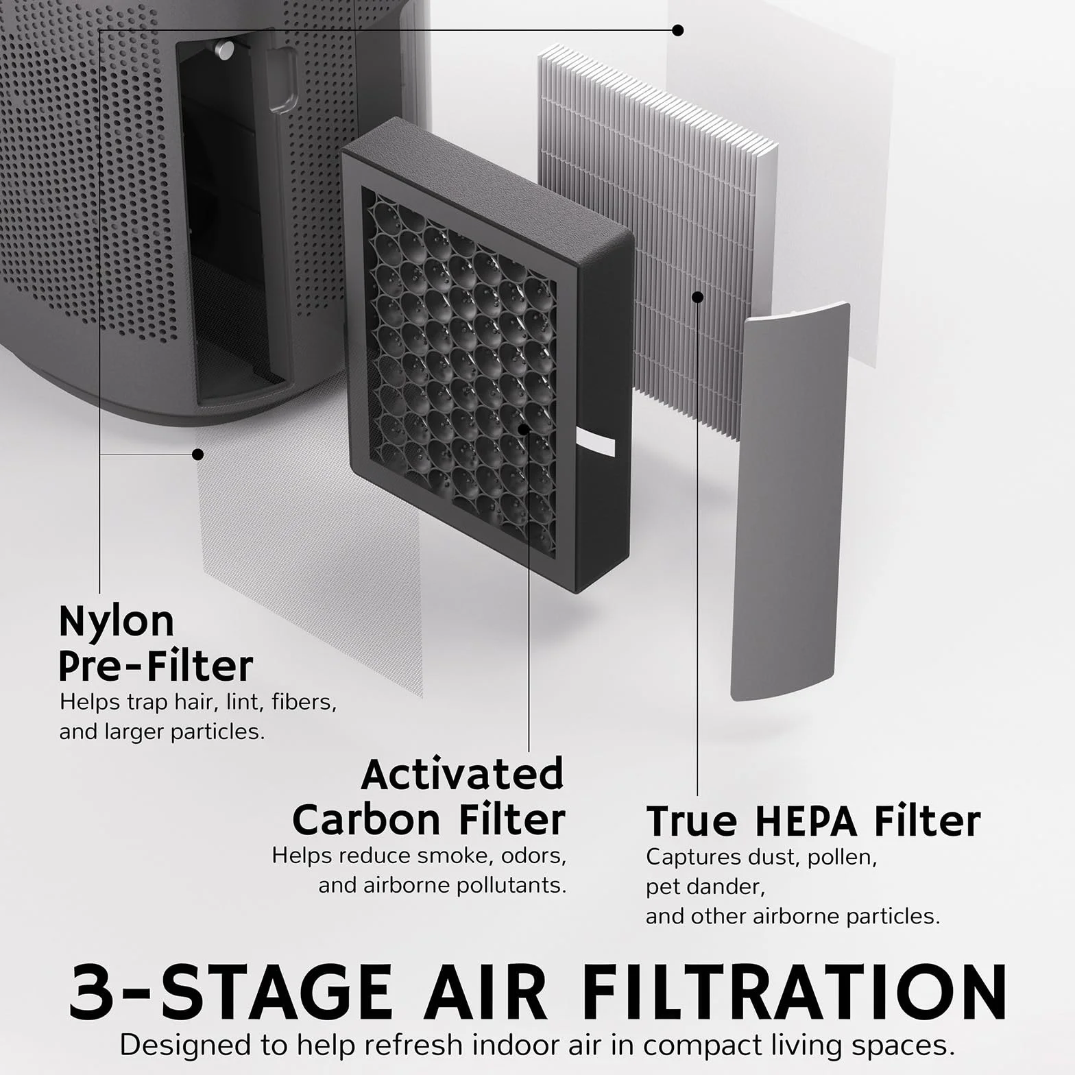 Airthereal AZH200 2-en-1 - Deshumidificador y purificador de aire Combo, pequeño deshumidificador con filtro HEPA, 1000 ml, hasta 25 m², apagado automático, silenciador para dormitorio, cuarto de baño
