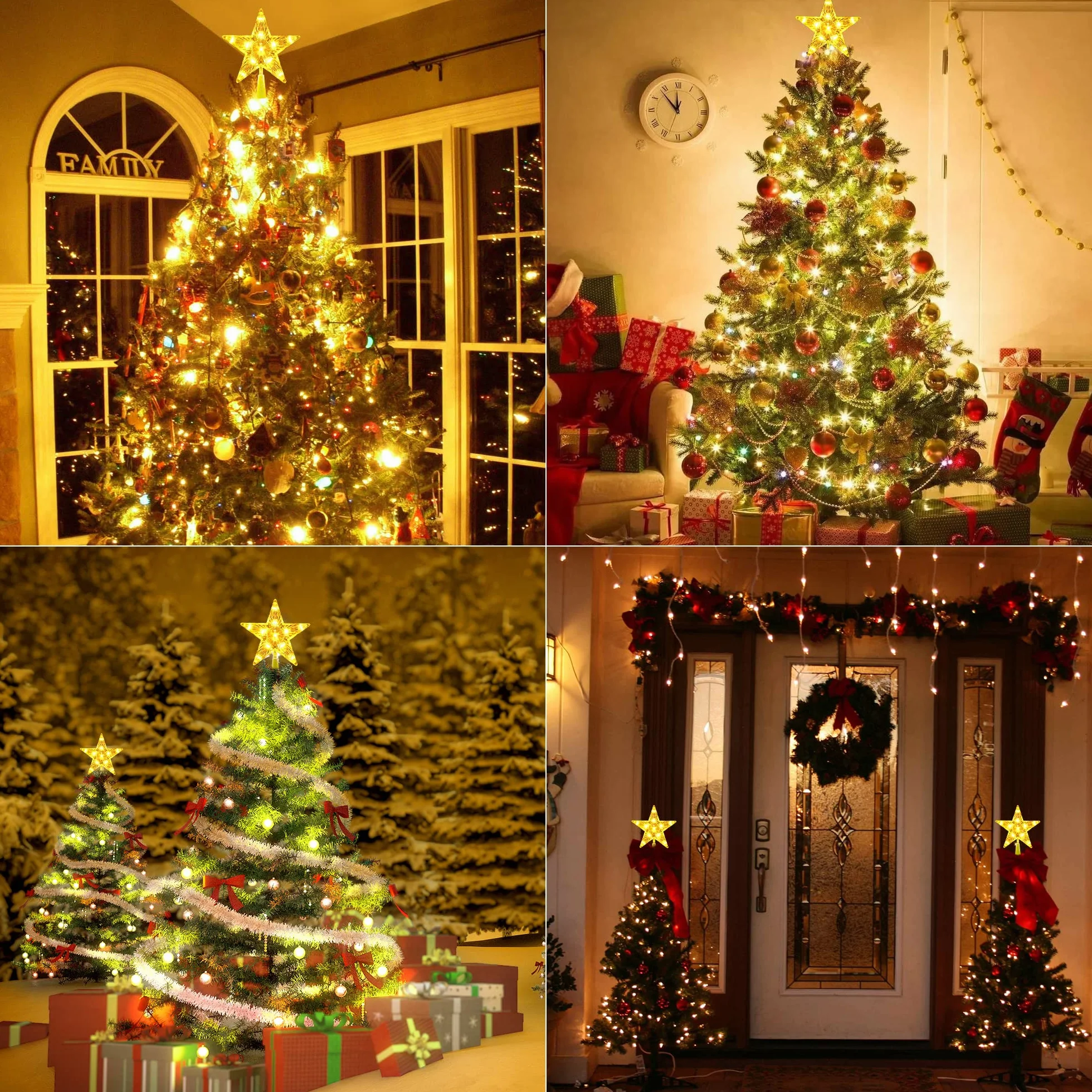 PhilzOps Estrella Copa Árbol Navidad 19.4cm 11 LED Luz Pilas Blanco Cálido Decoración Navideña