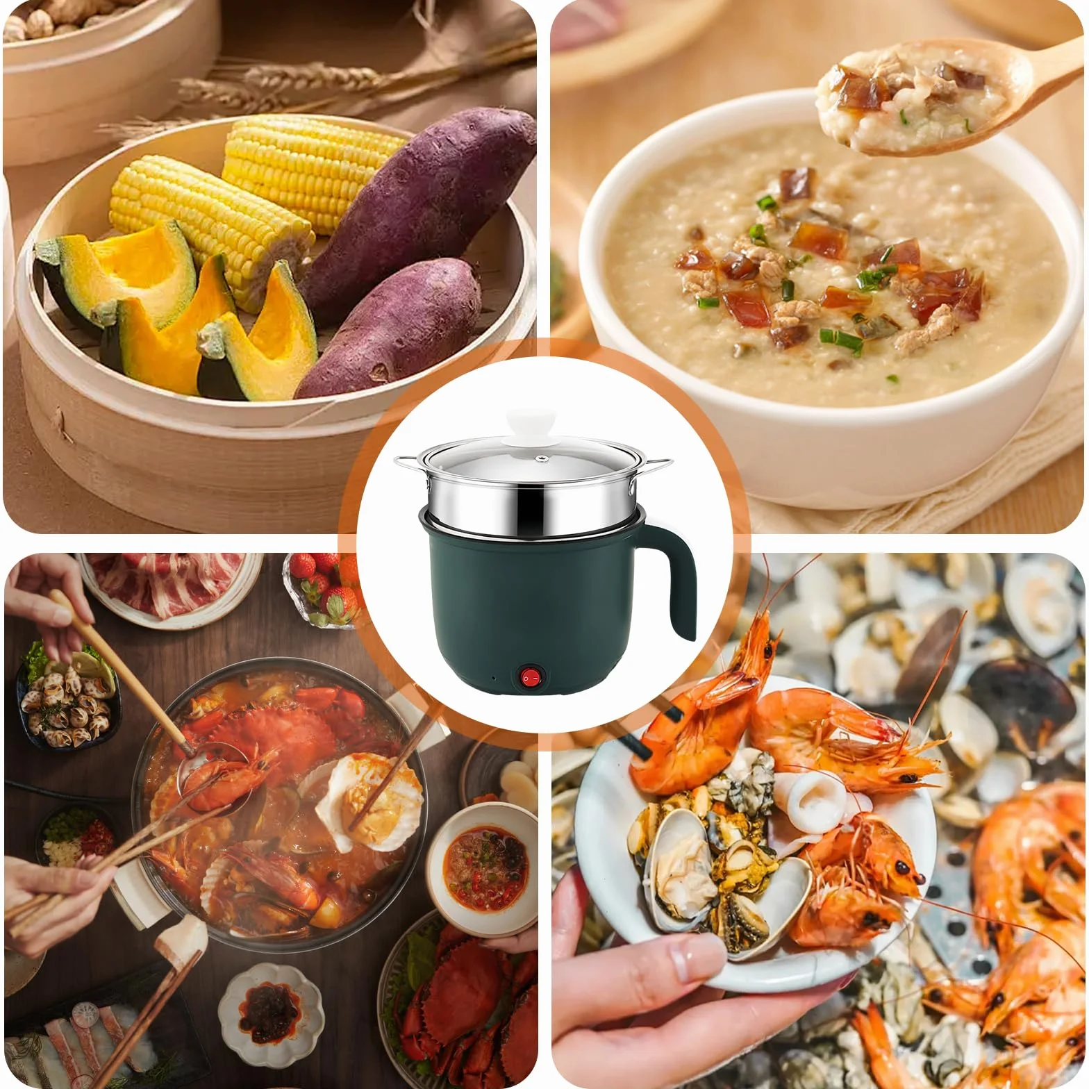Olla eléctrica 1,8 L mini cocina antiadherente vaporizador sartén sopa rápida portátil viaje pasta