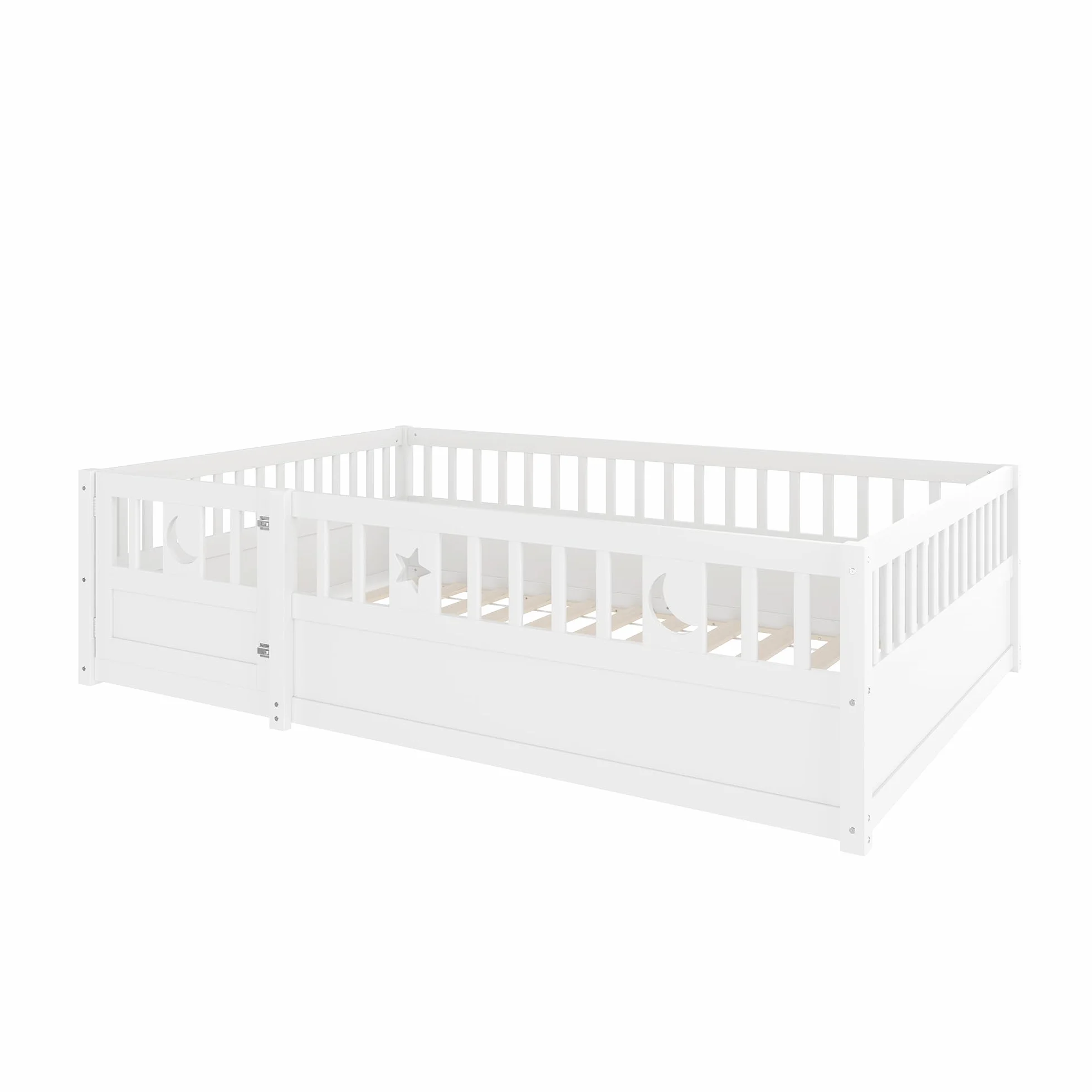 Paneles para cuna 140 x 190 cm con rejilla, estrellas y lunas, blanco