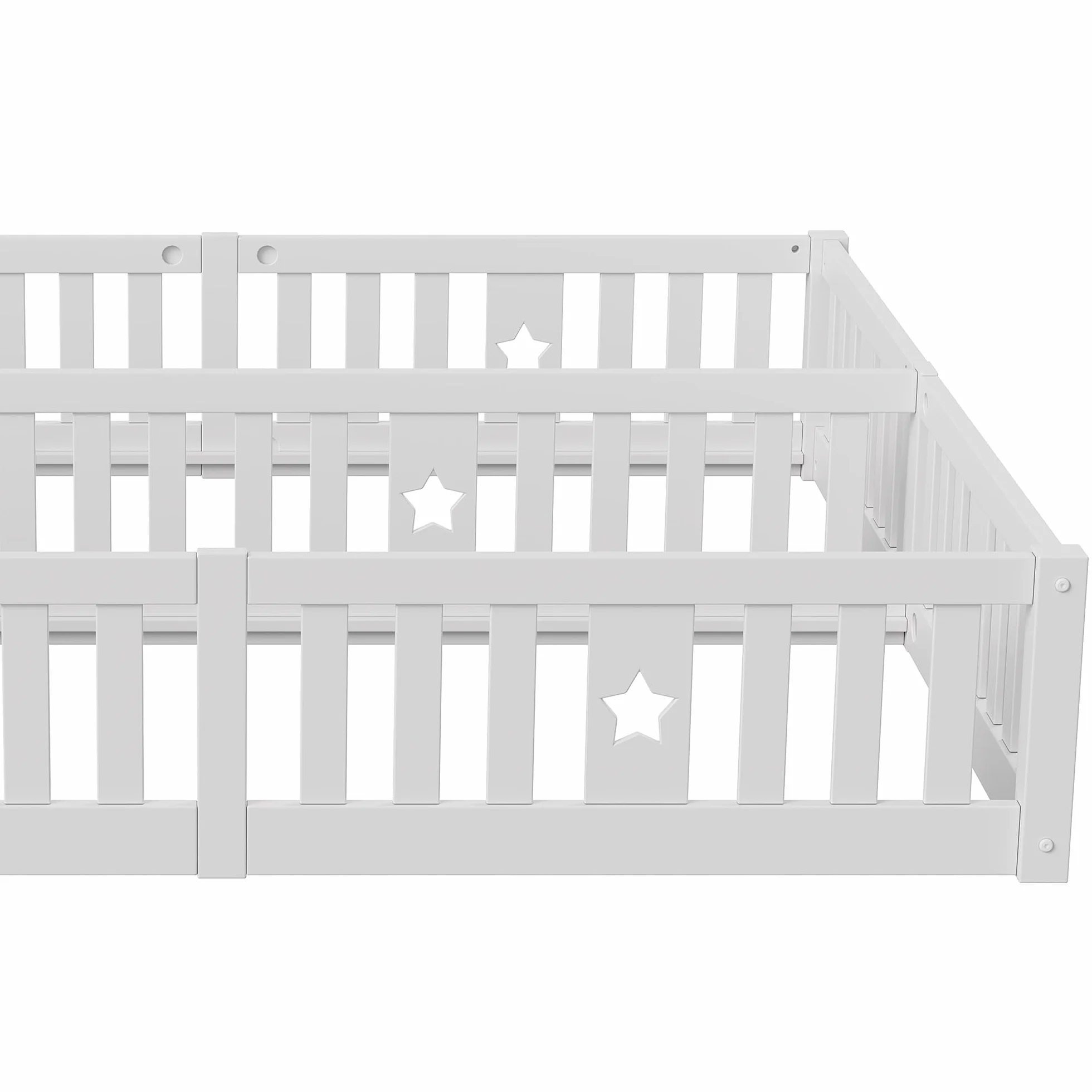 Montessori Cama infantil doble 2 x (90 x 200 cm), marco de madera con barrera de seguridad para 2 niños, color blanco y sin somier de láminas)