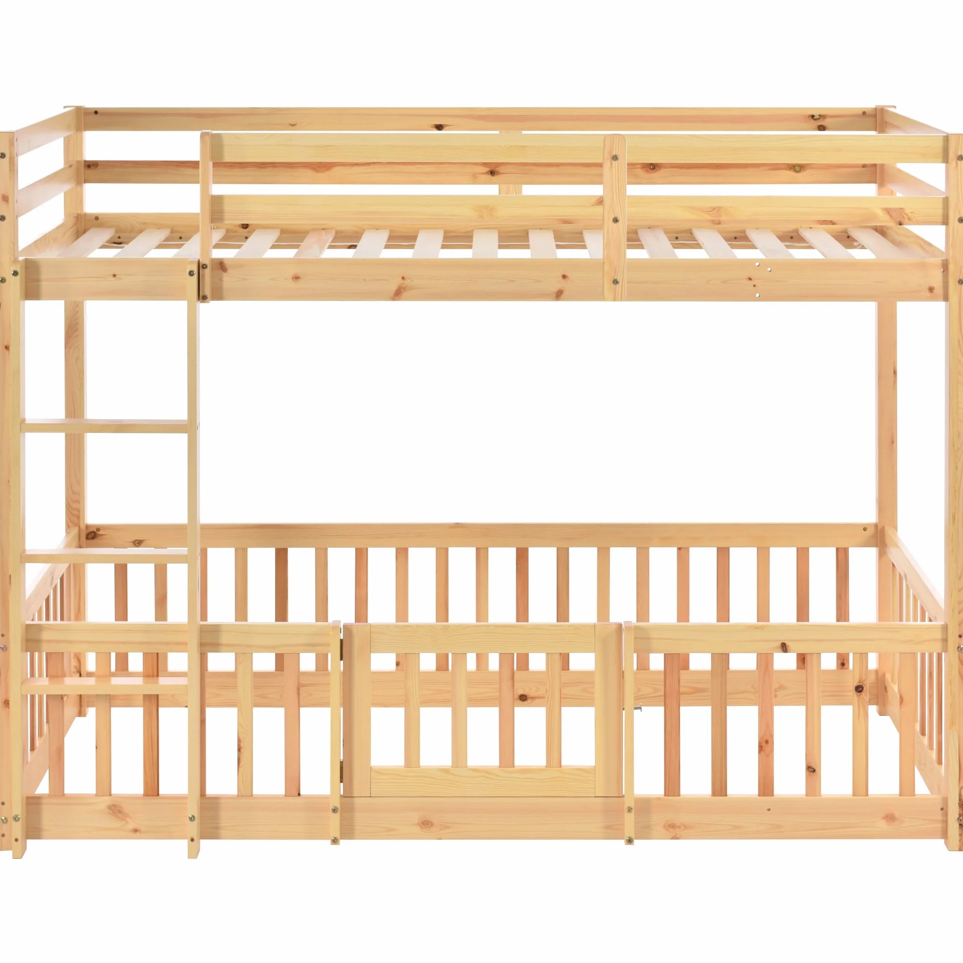 Lubvtti Litera Infantil 90 x 200 cm,Cama para niños con protección anticaídas y barandilla,Estructura Cama 90x200,Cama Superior con somier de láminas, Natural