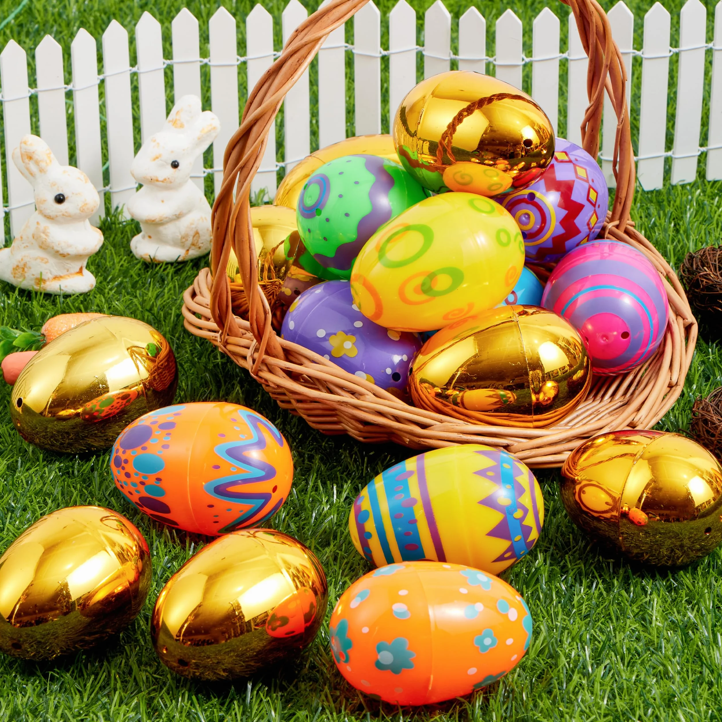 JOYIN 44 huevos impresos de Pascua de plástico 3.15 pulgadas rellenables para búsqueda